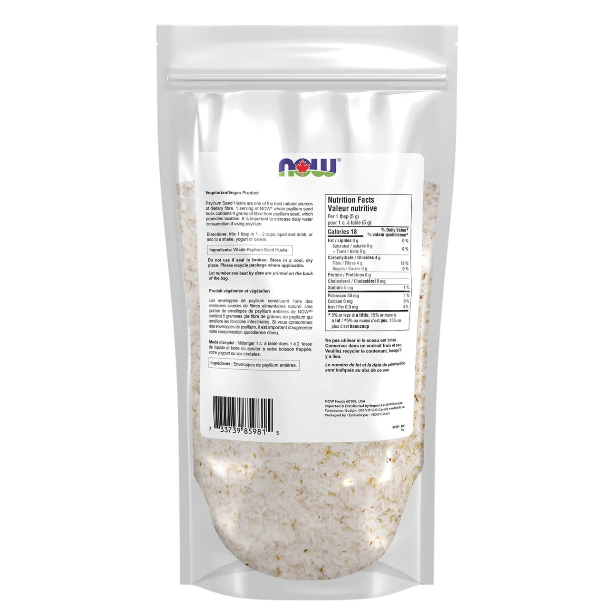 Now - Psyllium Husks Whole Bag - 454g