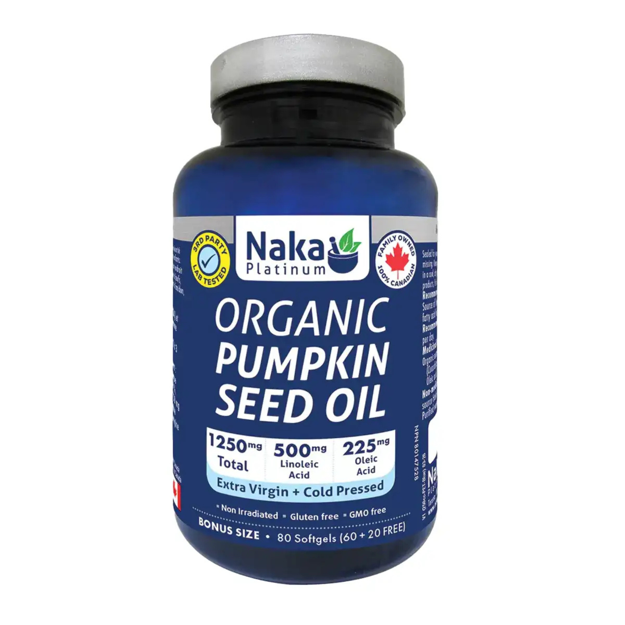 Naka - Organic Pumpkin Seed Oil - 1250mg 80 Softgels