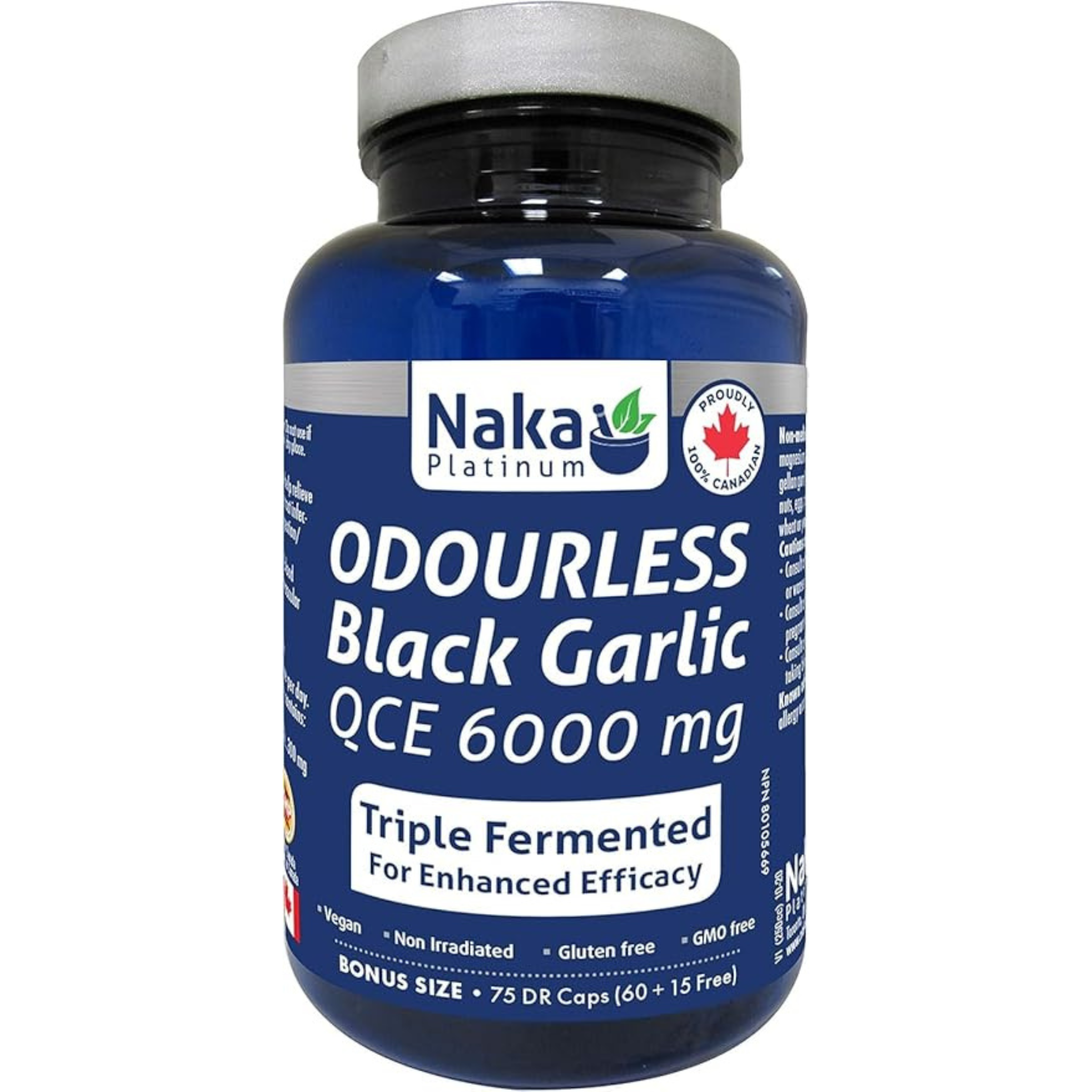 Naka - Odourless Black Garlic - QCE 6000mg 75 DR Capsules