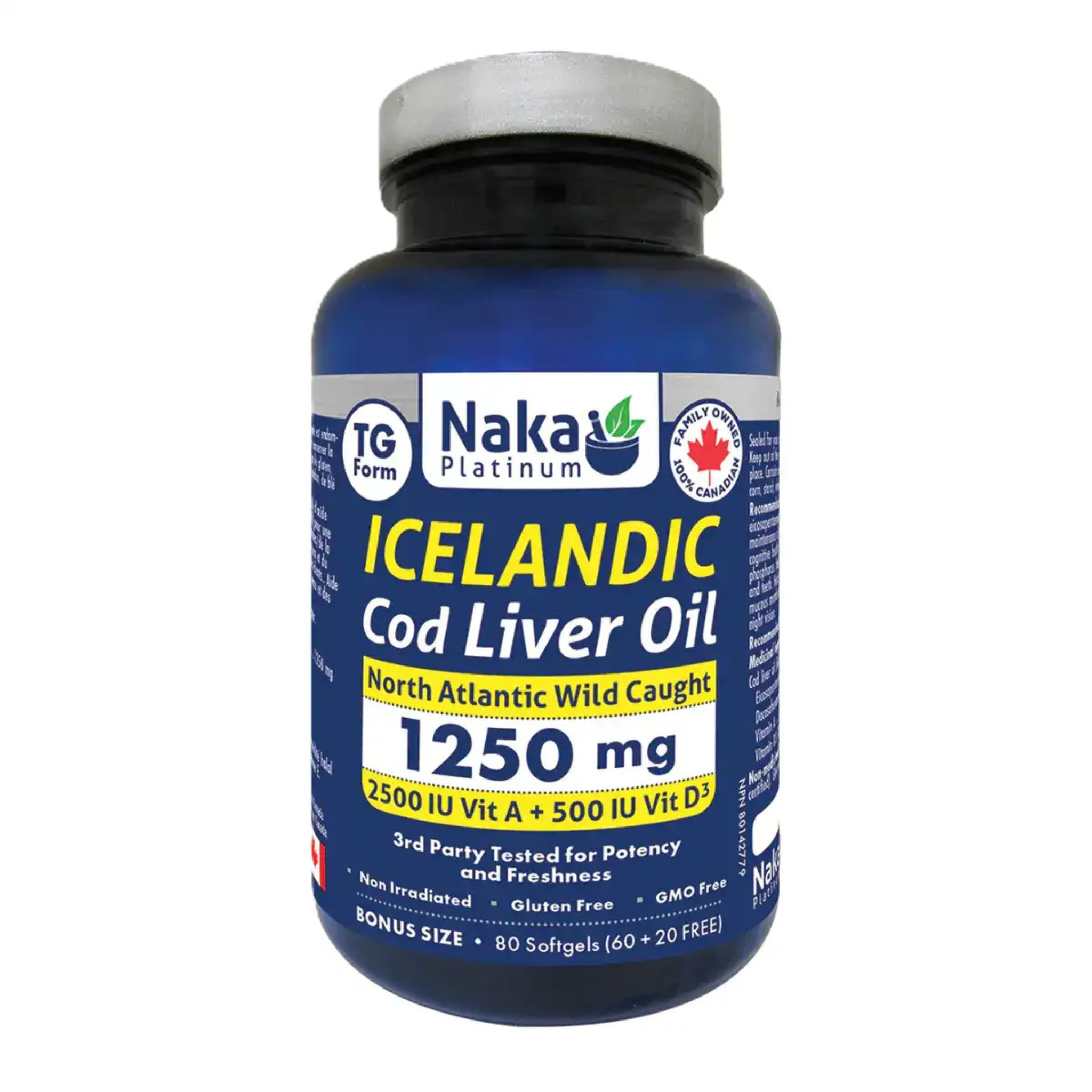 Naka - Icelandic Cod Liver Oil - 1250mg 80 Softgels