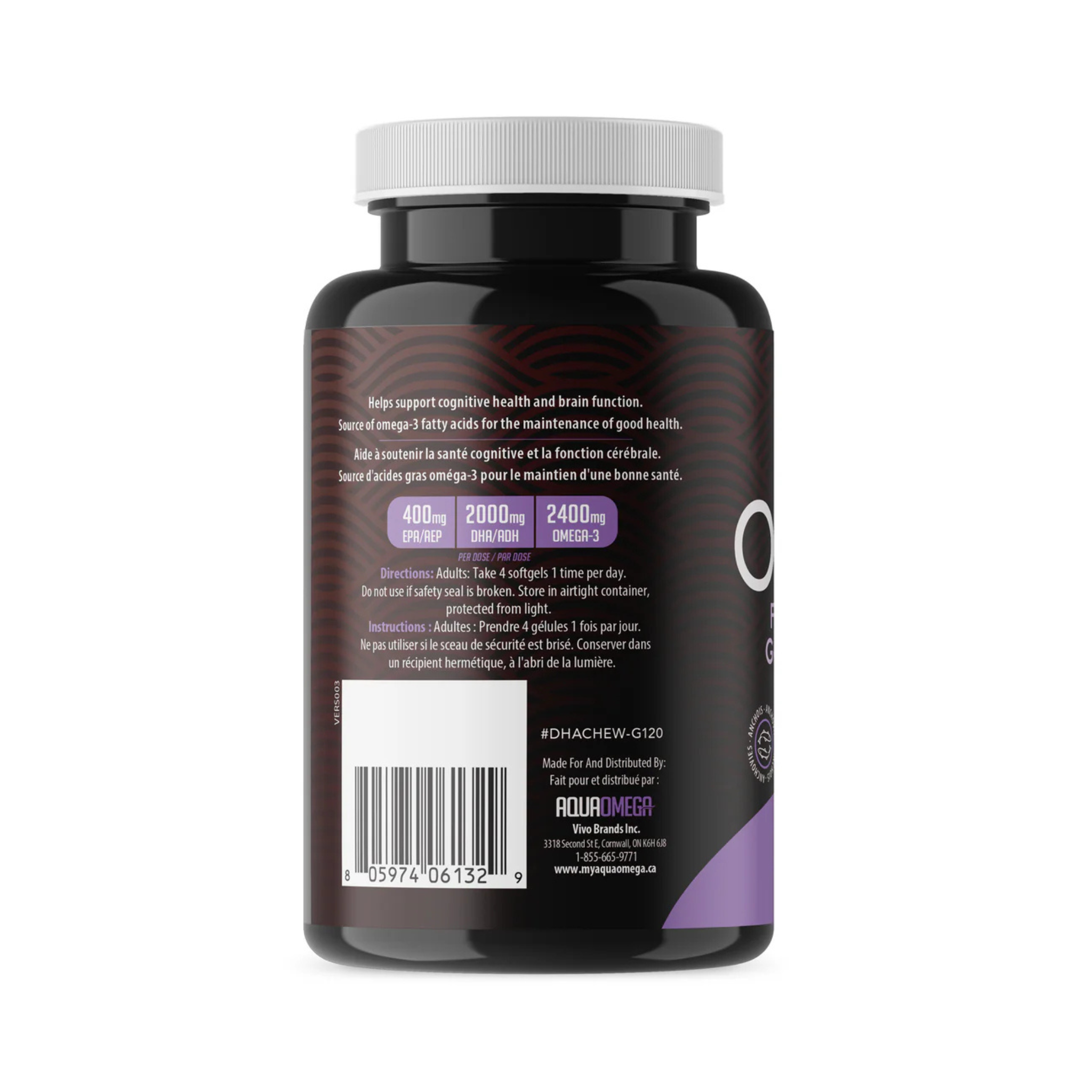 Aqua Omega - High DHA Omega-3 Grape - 2600mg 120 Chewable Softgels