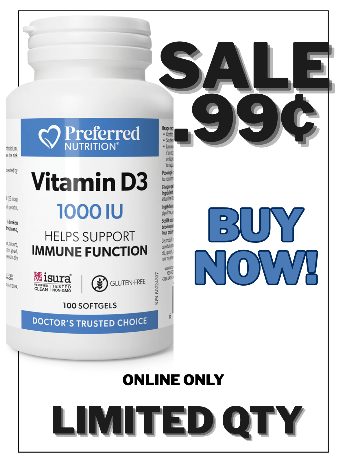 Preferred Nutrition - Vitamin D3 - 1000IU 100 Softgels