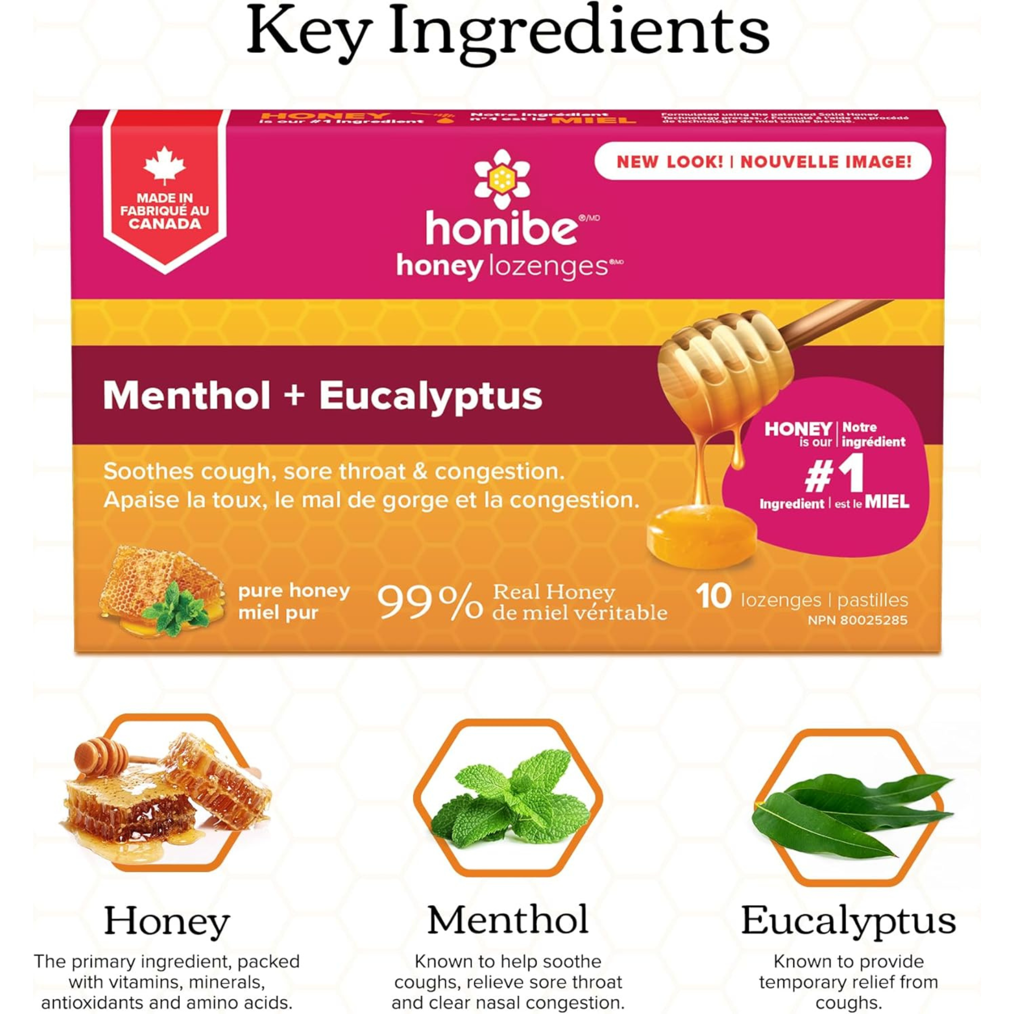 Honibe - Honey Lozenges Menthol + Eucalyptus Pure Honey - 10 Lozenges