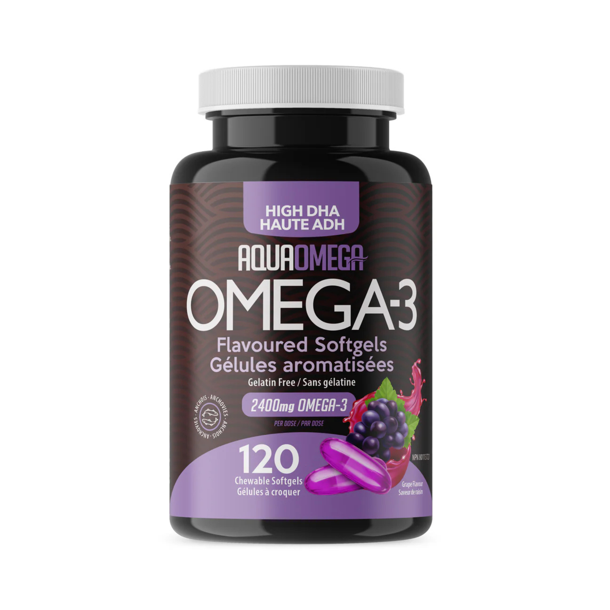 Aqua Omega - High DHA Omega-3 Grape - 2600mg 120 Chewable Softgels