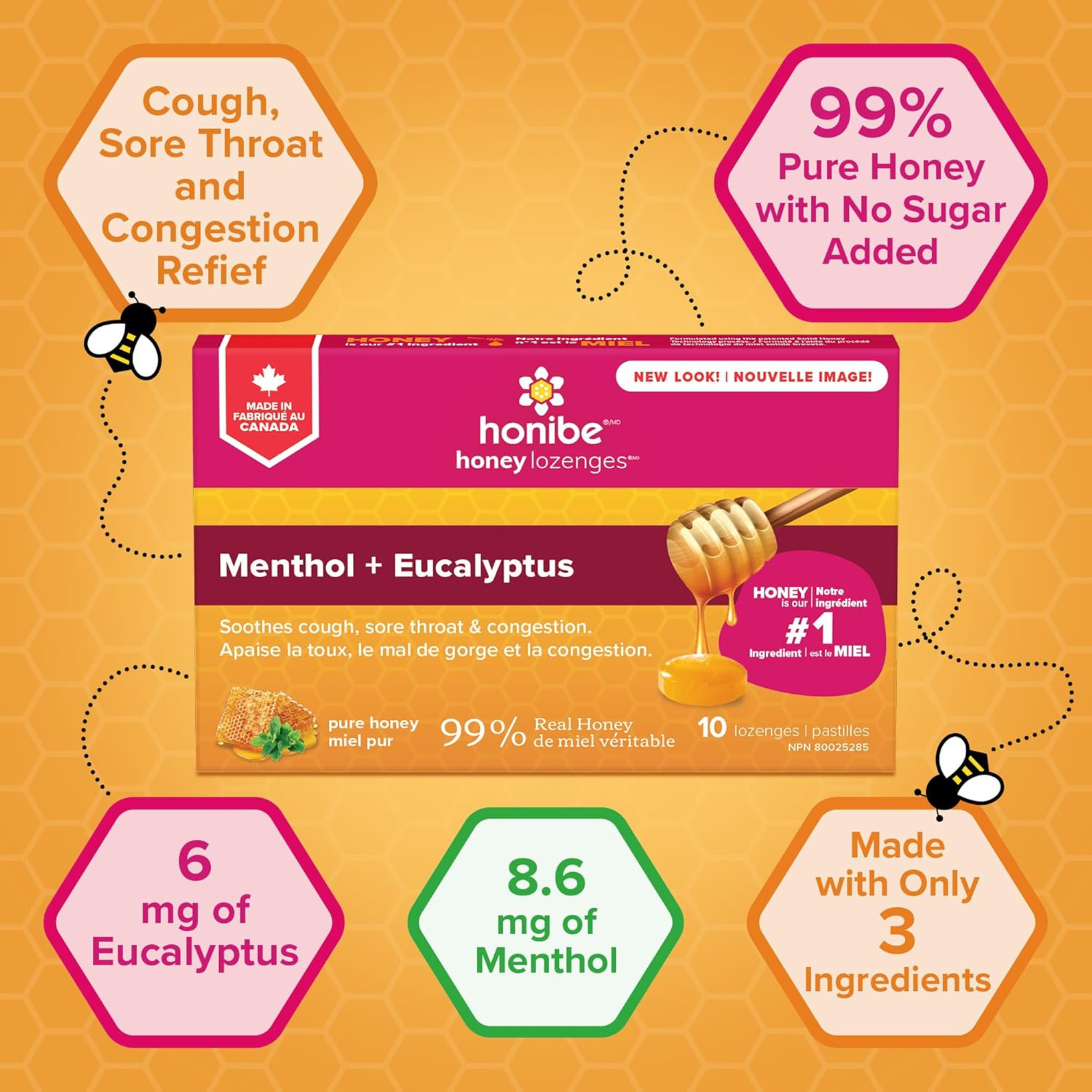 Honibe - Honey Lozenges Menthol + Eucalyptus Pure Honey - 10 Lozenges