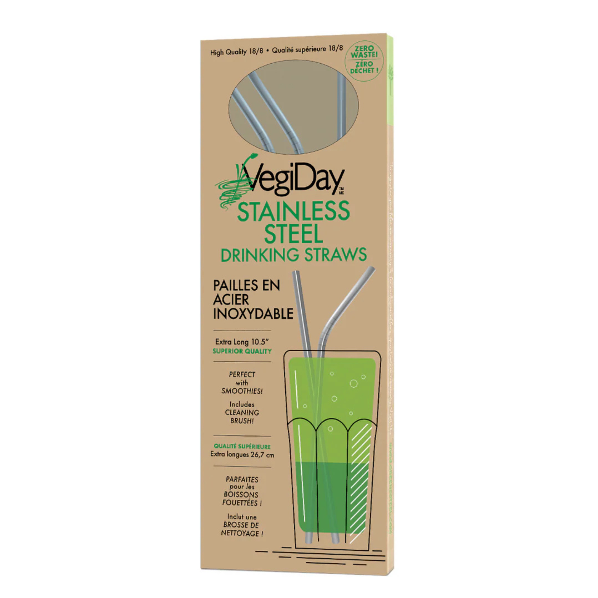 VegiDay - Stainless Steel Drinking Straws - 4 Straws + Brush (DSL)