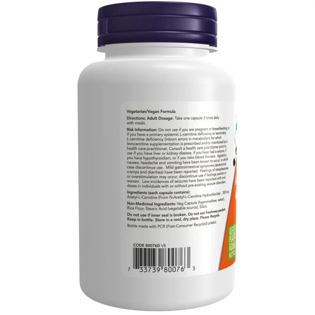 Now Acetyl L-Carnitine - 500mg 100 Veg Capsules