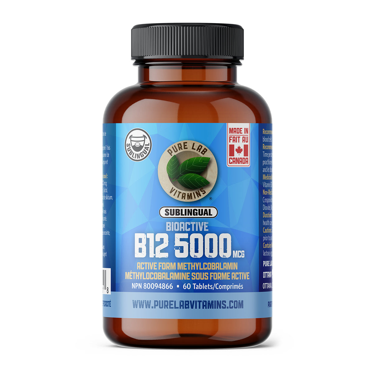 Pure Lab Vitamins - Bioactive B12 - 5000mcg Sublingual 60 Tablets