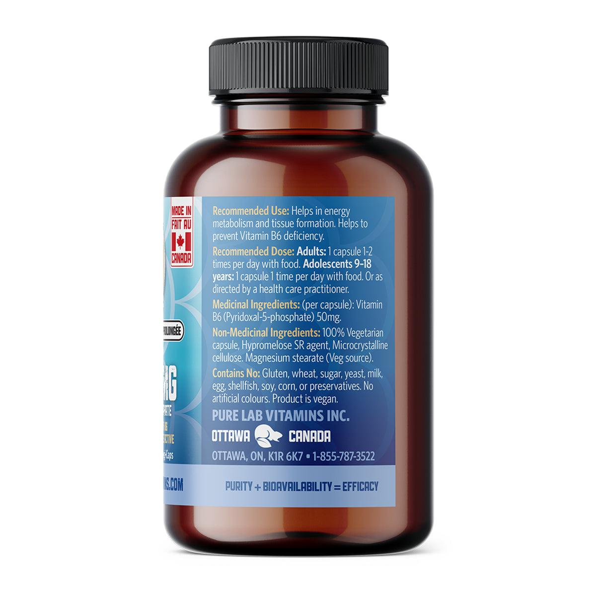 Pure Lab Vitamins - Bioactive B6 - 50mg Slow Release 60 Veg Capsules
