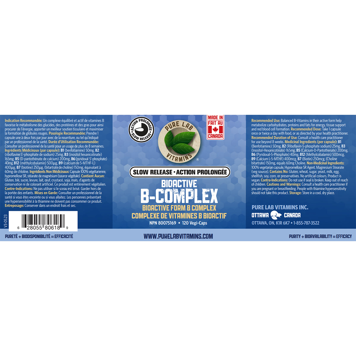 Pure Lab Vitamins - Bioactive B Complex Slow Release - Veg Capsules
