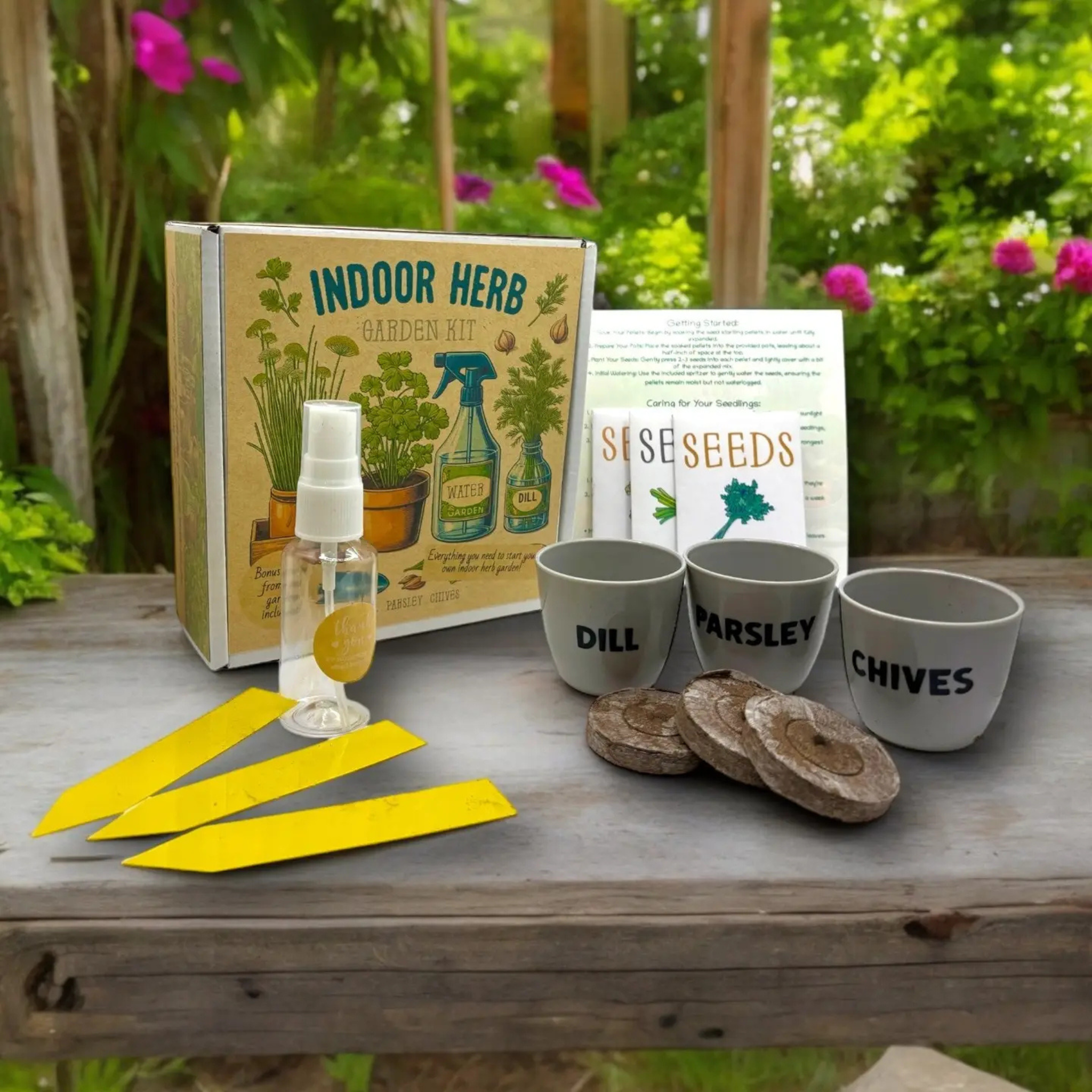 Fuschia Design Shops - Indoor Herb Garden Starter Kit with Parsley, Chives, and Dill Seeds