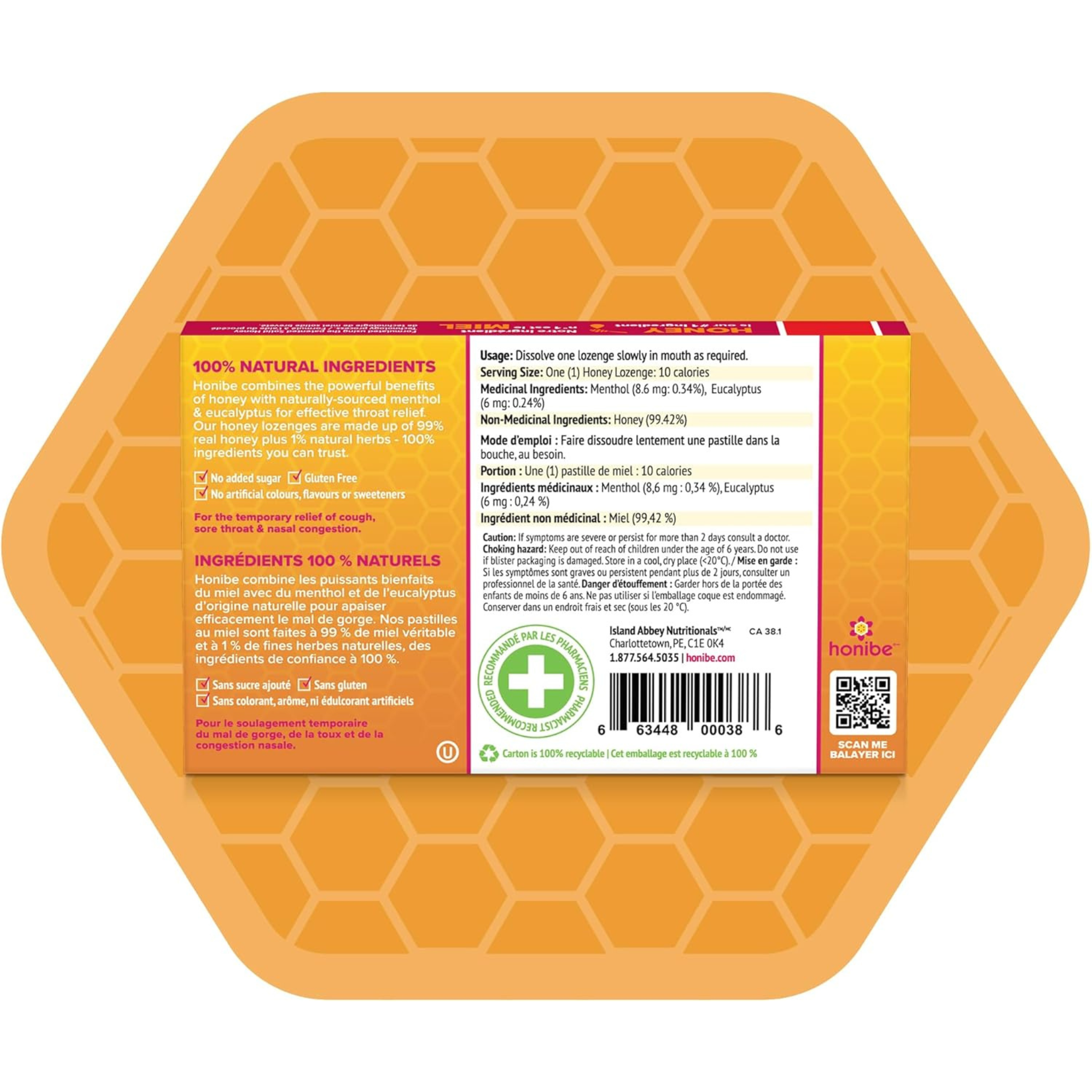 Honibe - Honey Lozenges Menthol + Eucalyptus Pure Honey - 10 Lozenges