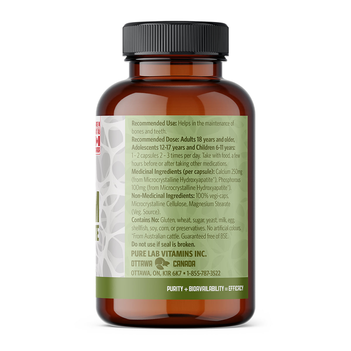 Pure Lab Vitamins - Calcium Hydroxtapite - 250mg 120 Veg Capsules