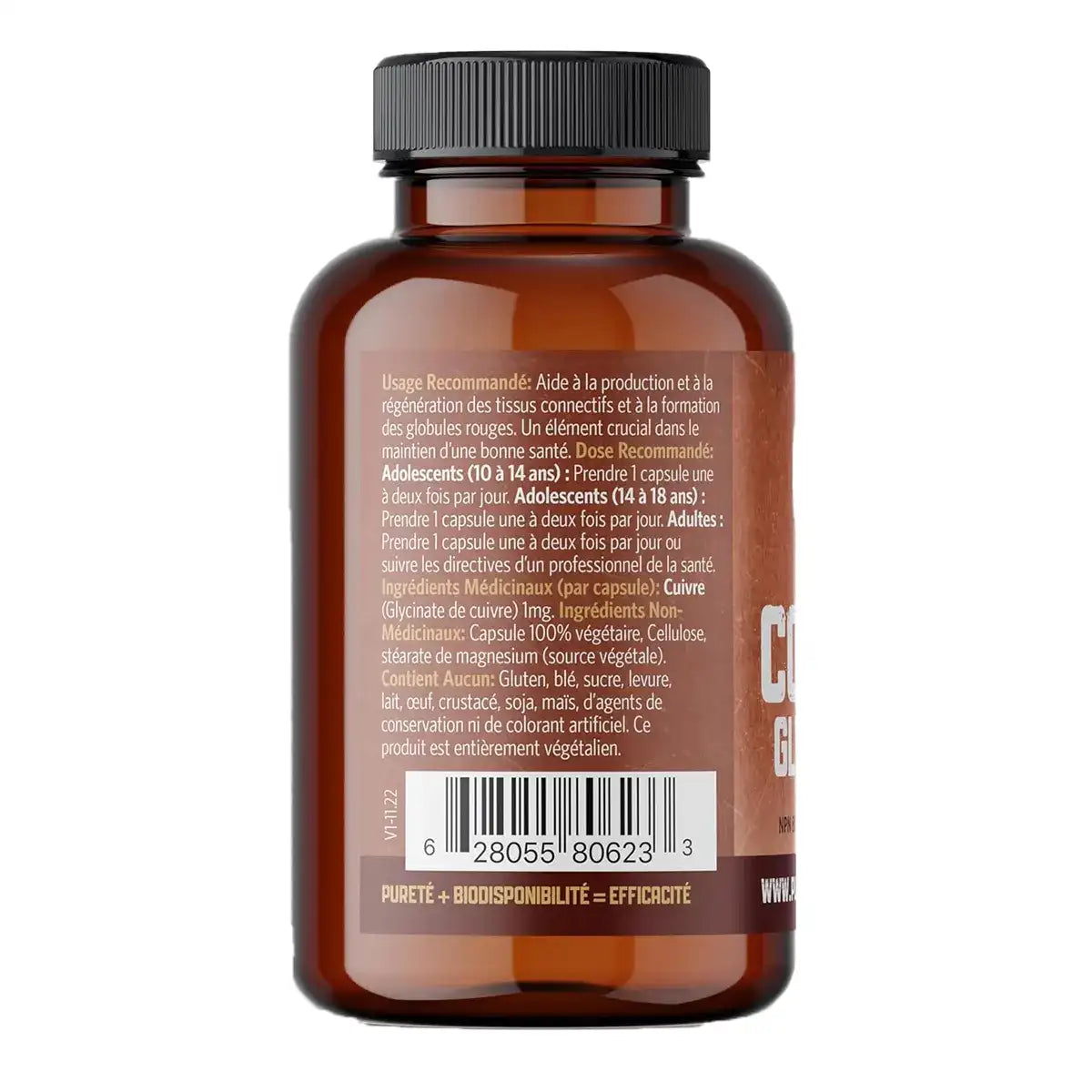 Pure Lab Vitamins - Copper Glycinate - 1 mg 60 Veg Capsules