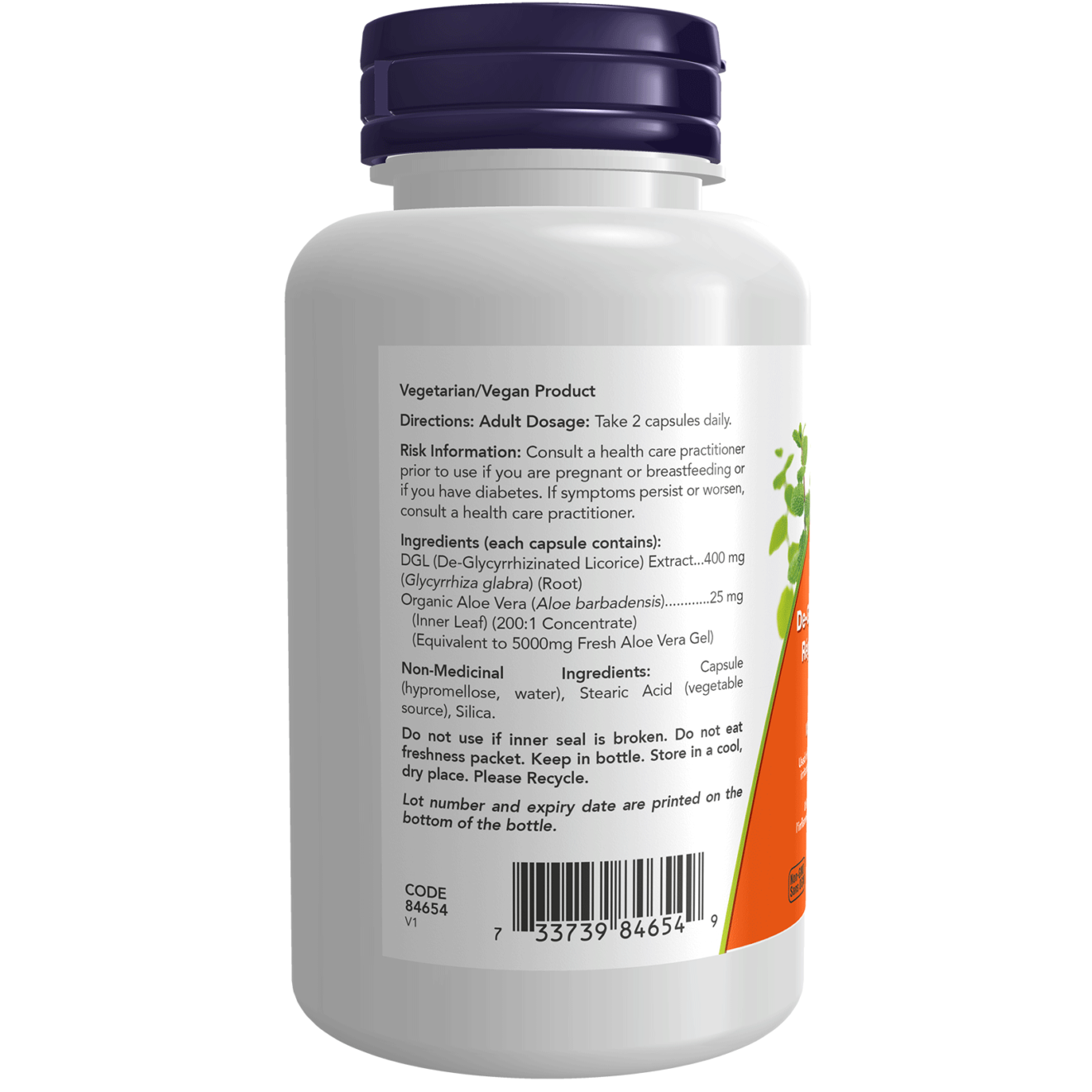 Now - DGL W/ Aloe Vera - 400mg 100 Veg Capsules