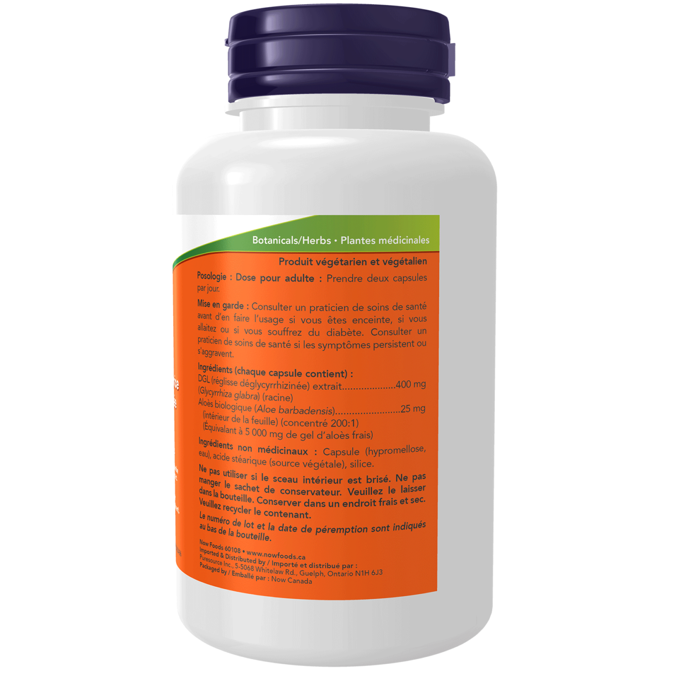 Now - DGL W/ Aloe Vera - 400mg 100 Veg Capsules