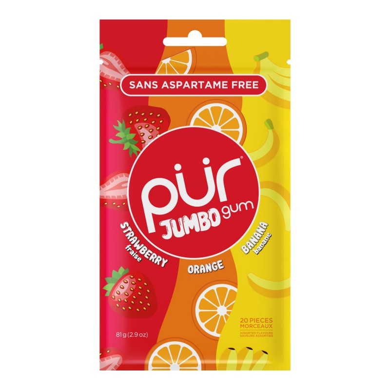 Pur Jumbo Gum - Strawberry, Orange, Banana - 20pcs