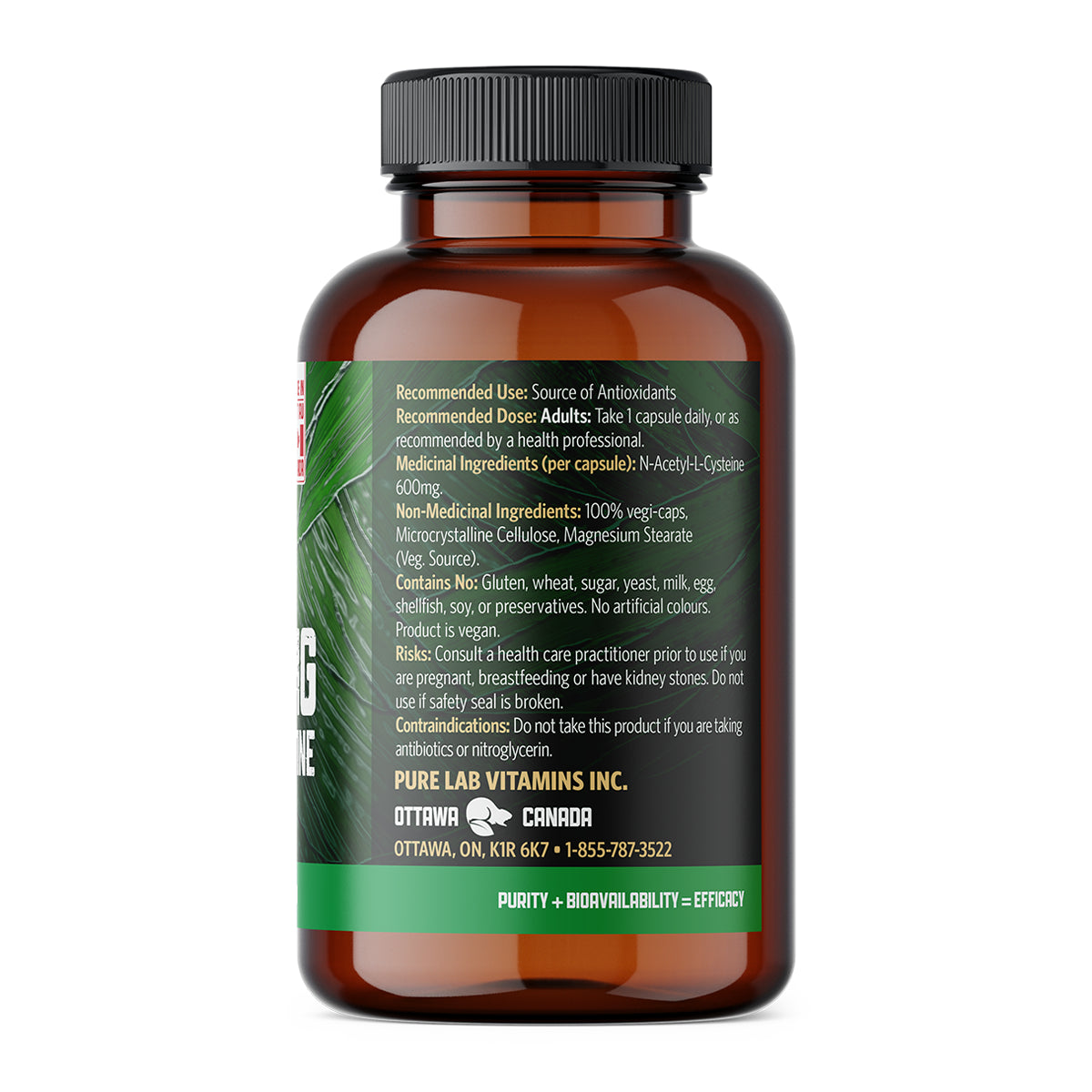 Pure Lab Vitamines - NAC N-Acetyl Cysteine - 600 mg 120 Veg Capsules
