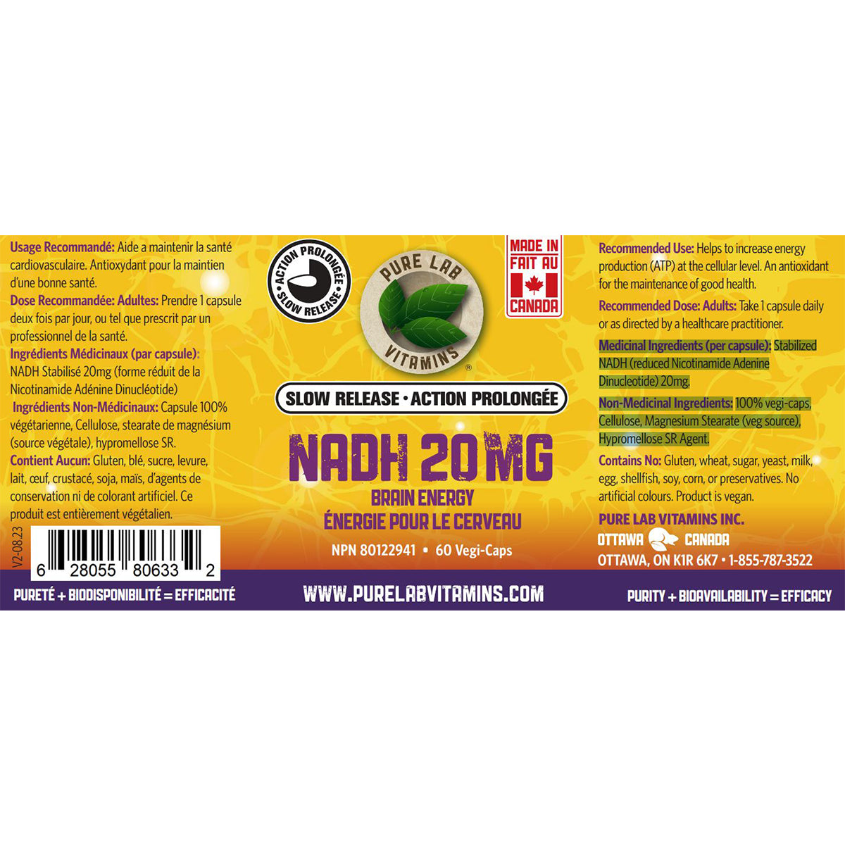 Pure Lab Vitamins - NADH - 20mg 60 Veg Capsules