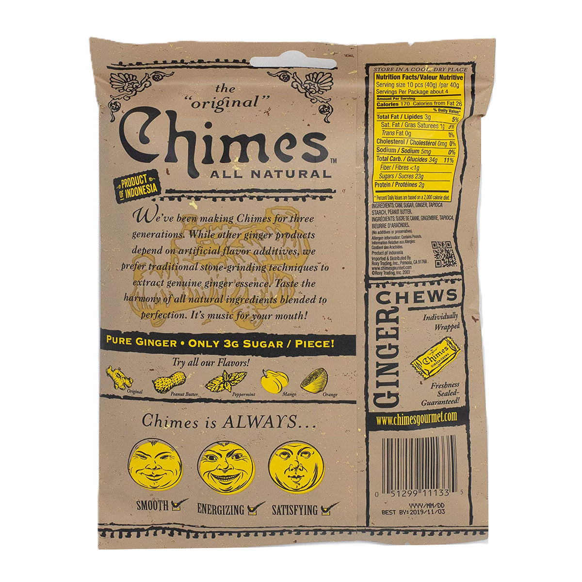 Chimes - Peanut Butter Ginger Chew Bag - 141.8g