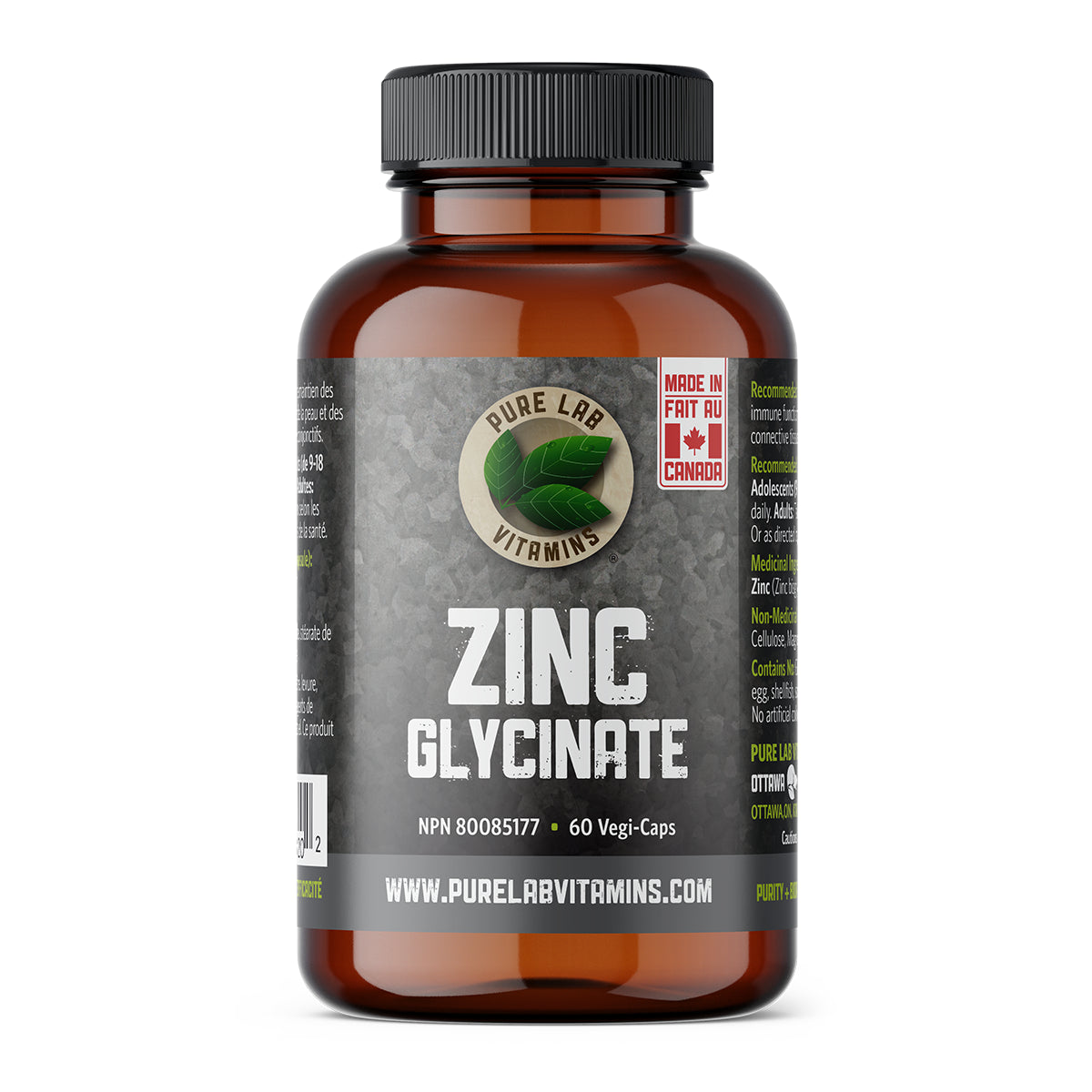 Pure Lab Vitamins - Zinc Glycinate - 23mg Veg Capsules