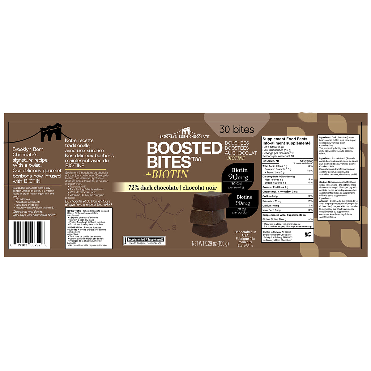 Brooklyn Born Chocolate - Boosted Bites +Biotin 72% Dark Chocolate