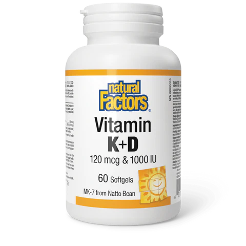 Natural Factors - Vitamin K +D - 120mcg 1000IU 60 Softgels