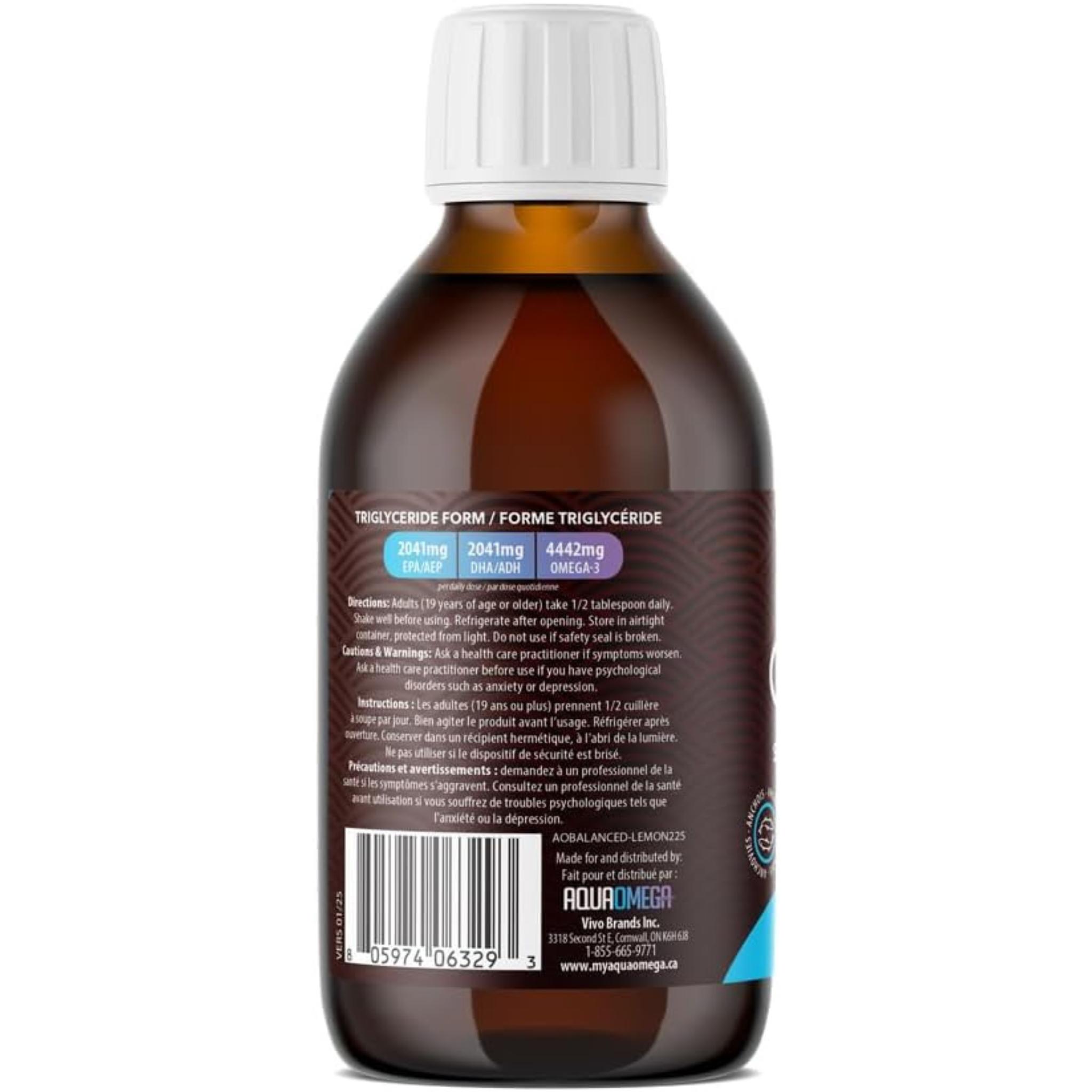 Aqua Omega - Balanced Omega-3 Lemon Flavour - 225ml
