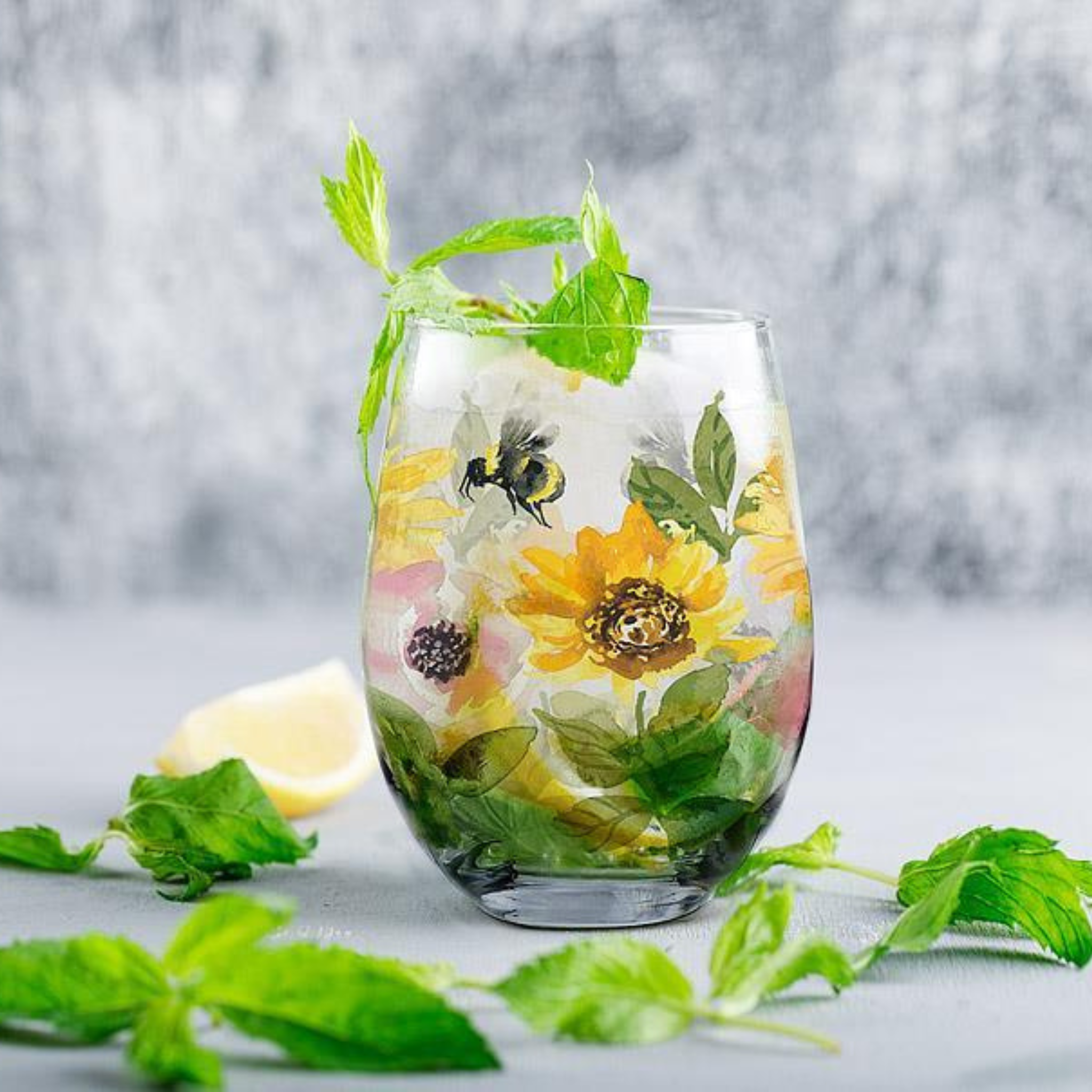Abbott - Sunflowers & Bees Stemless Wine Glass
