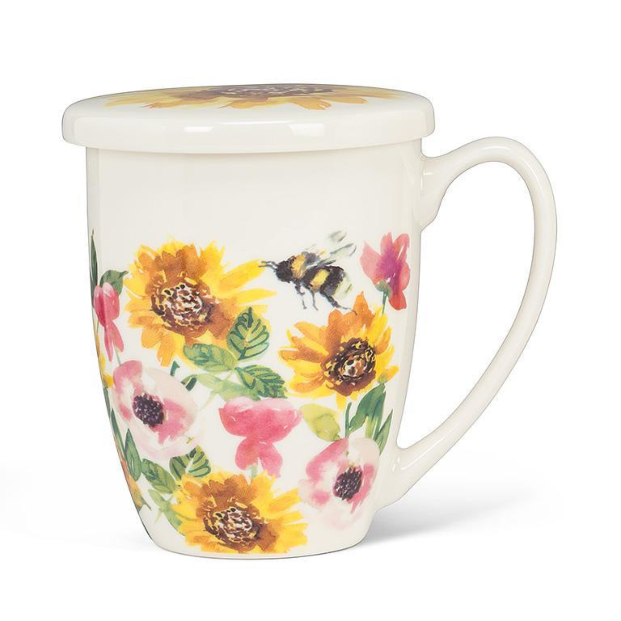 Abbott - Tea Mug with Strainer Sunflowers & Bees