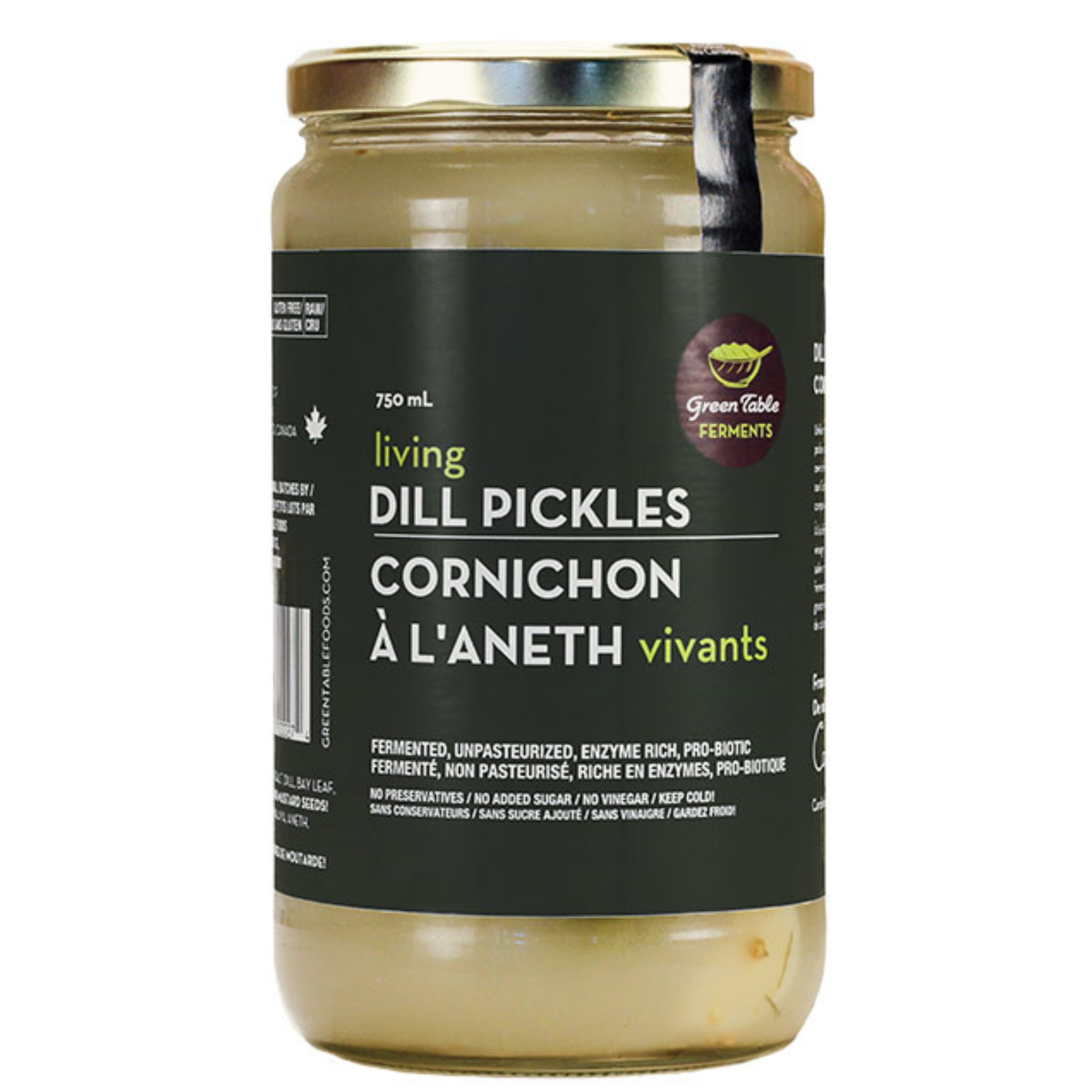 Green Table Foods - Fermented Living Dill Pickles - 750ml (IN STORE PICKUP ONLY)