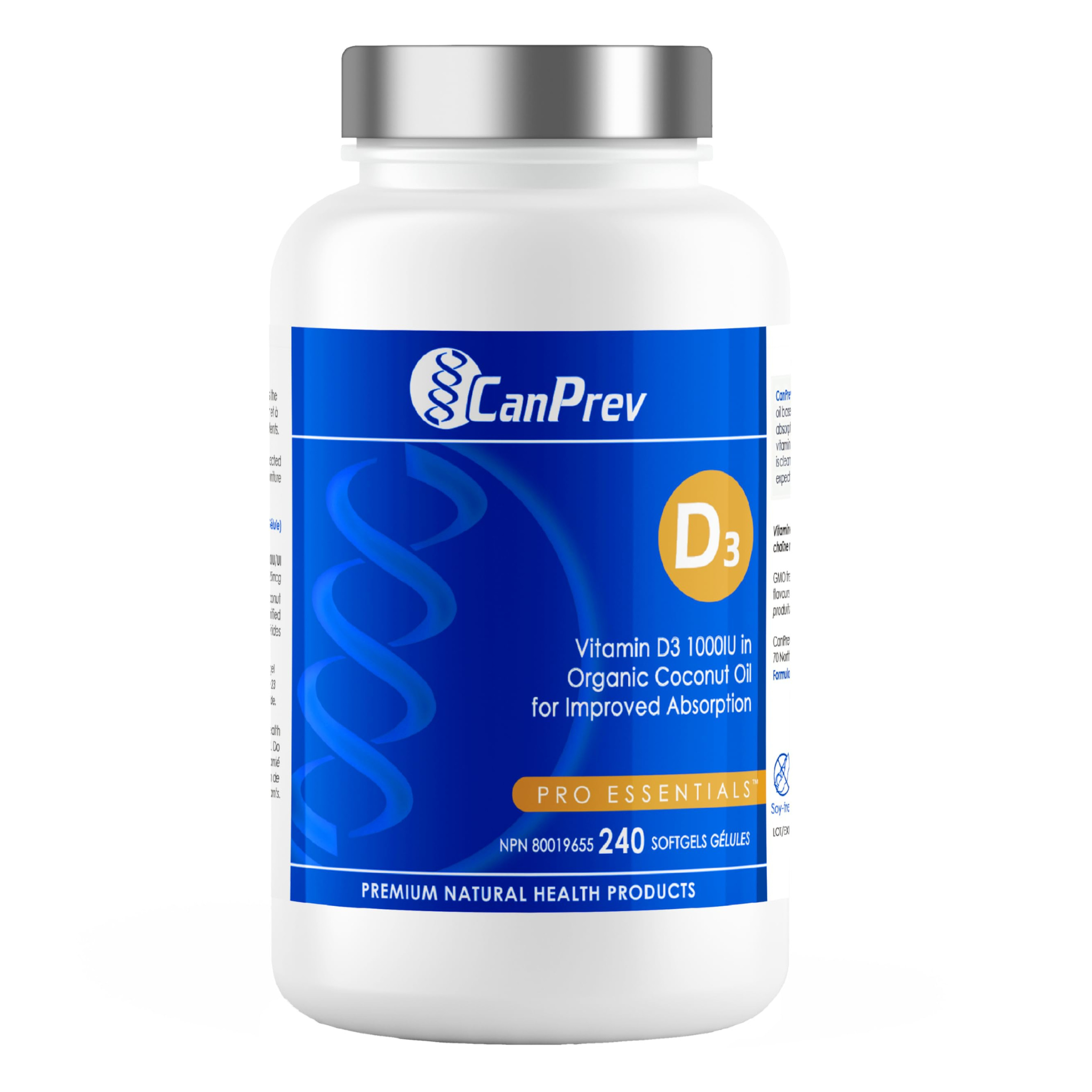 CanPrev - D3 1,000IU (Organic Coconut Oil) - 240 Softgels