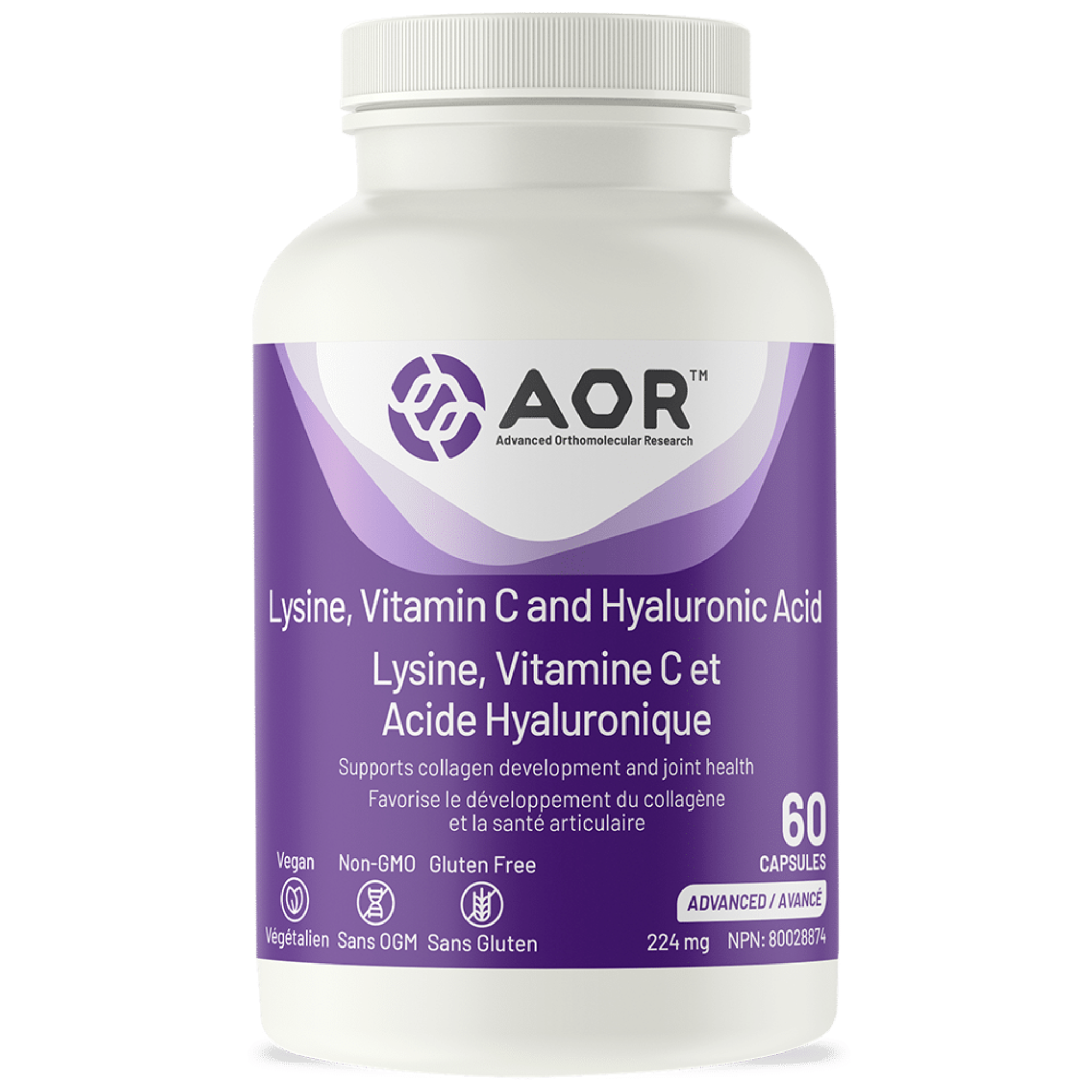 AOR - Lysine, Vitamin C and Hyaluronic Acid - 60 Capsules (DSL)