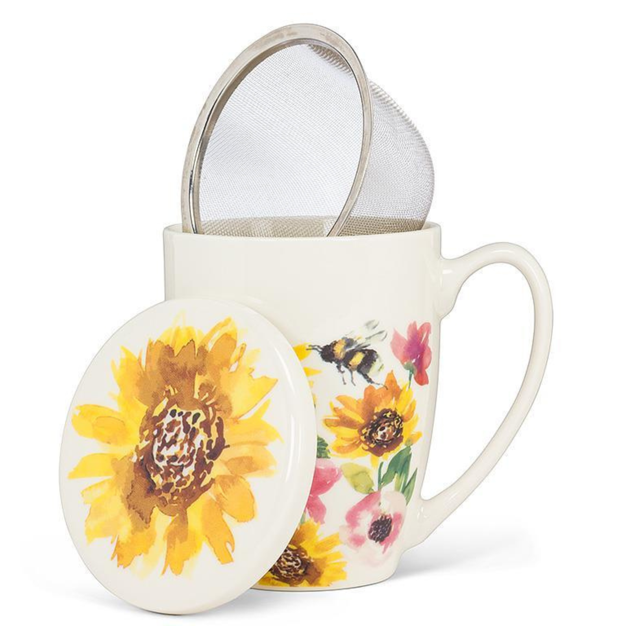 Abbott - Tea Mug with Strainer Sunflowers & Bees