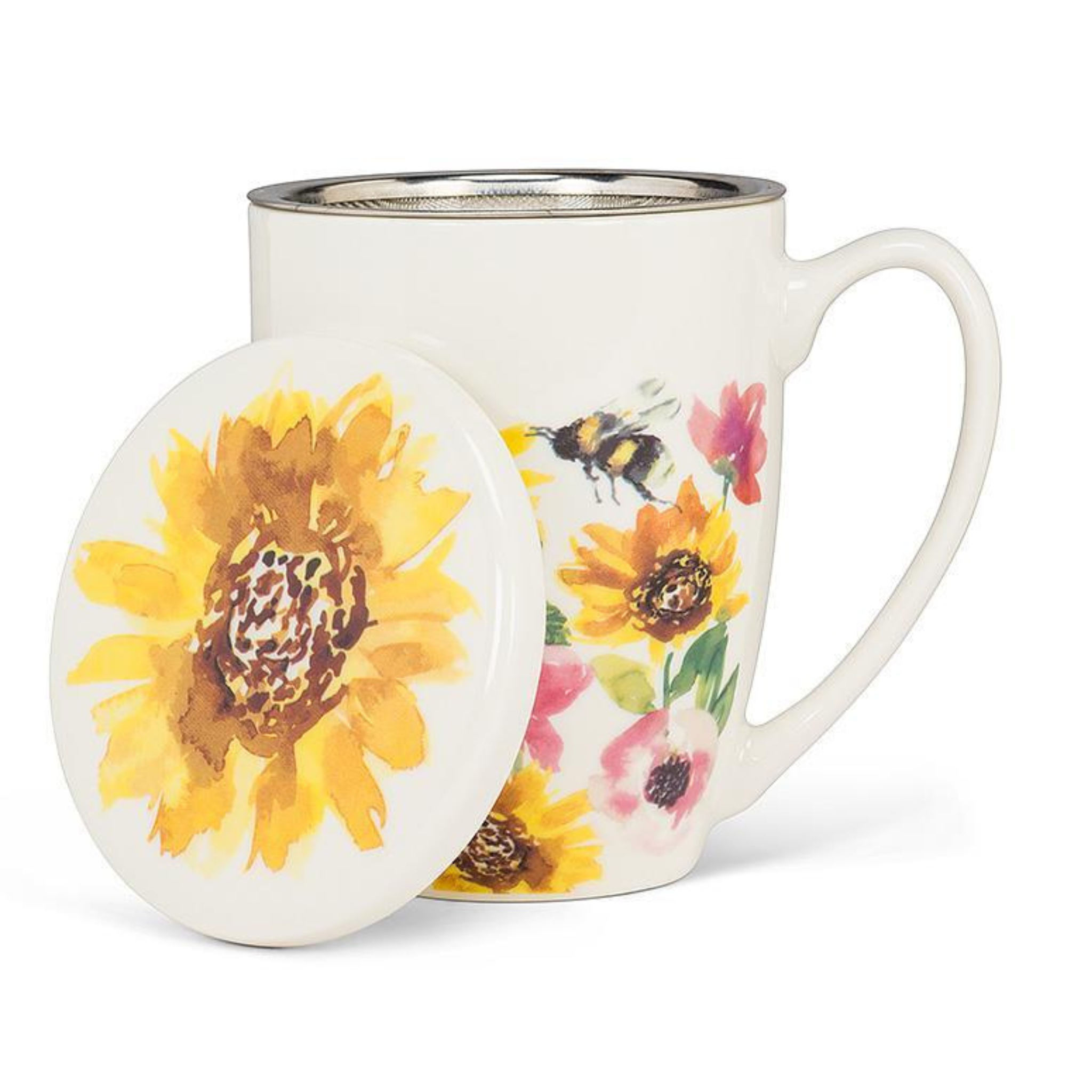 Abbott - Tea Mug with Strainer Sunflowers & Bees