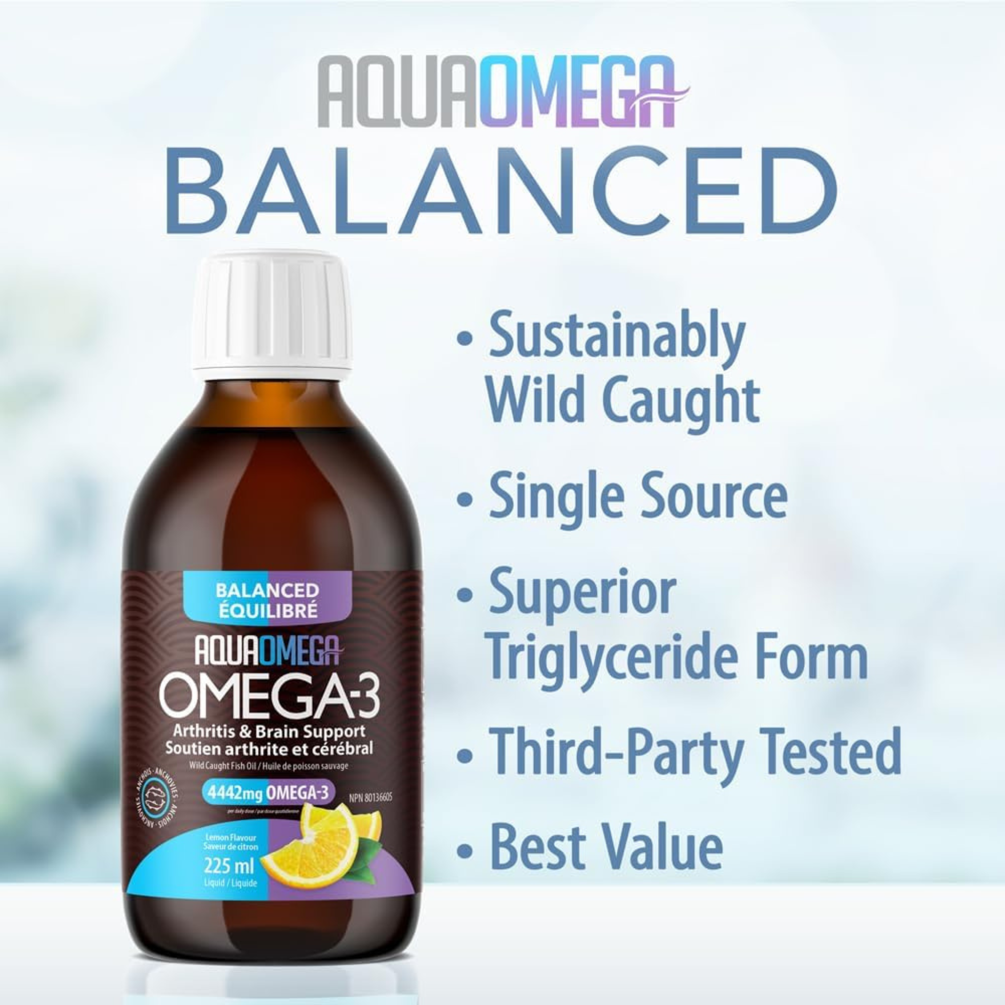 Aqua Omega - Balanced Omega-3 Lemon Flavour - 225ml