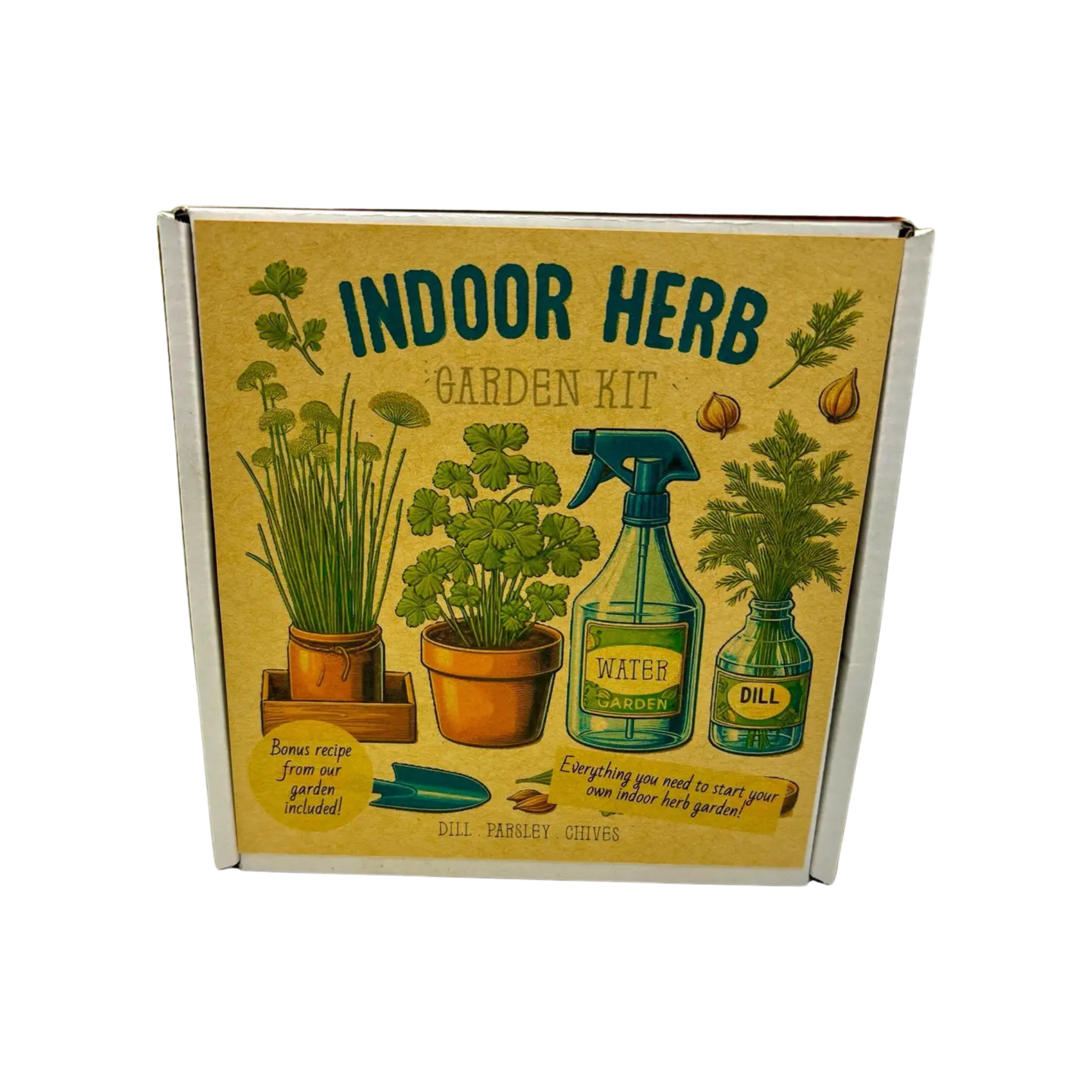 Fuschia Design Shops - Indoor Herb Garden Starter Kit with Parsley, Chives, and Dill Seeds