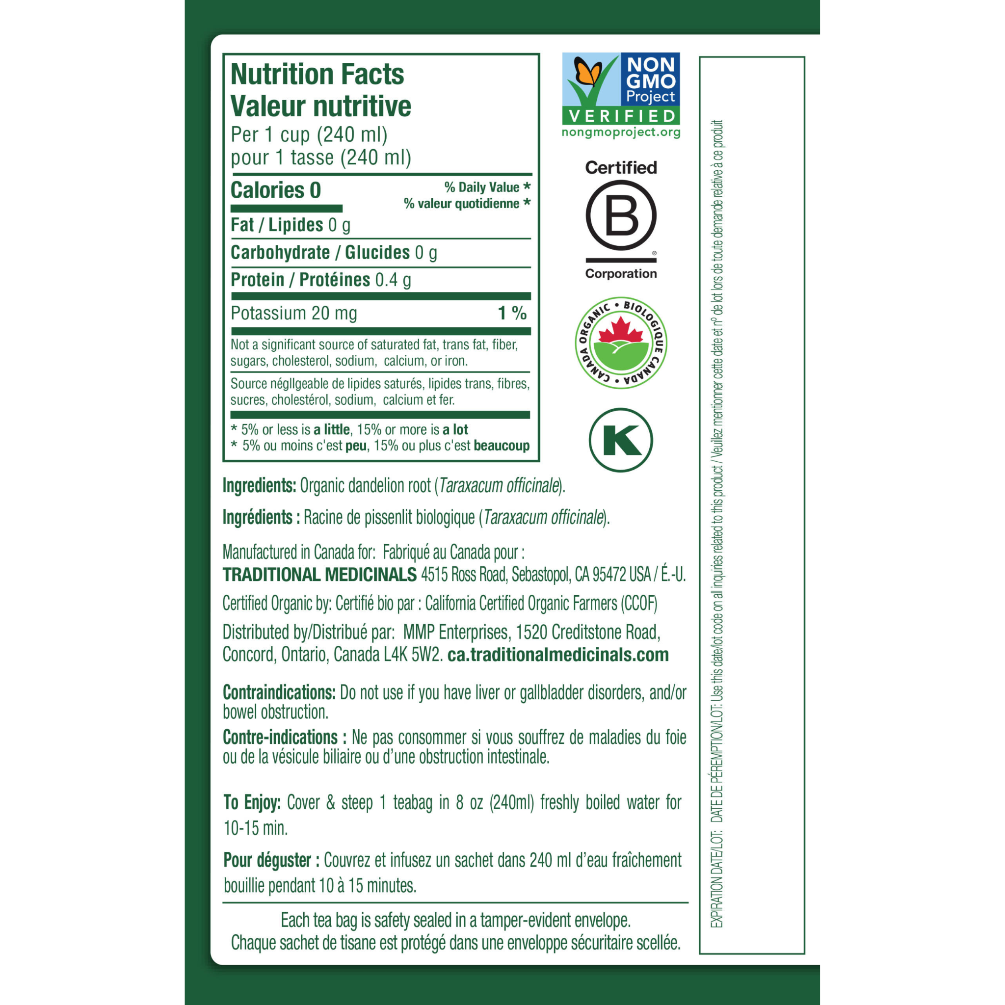 Traditional Medicinals - Organic Roasted Dandelion Root Tea - 16 Tea Bags