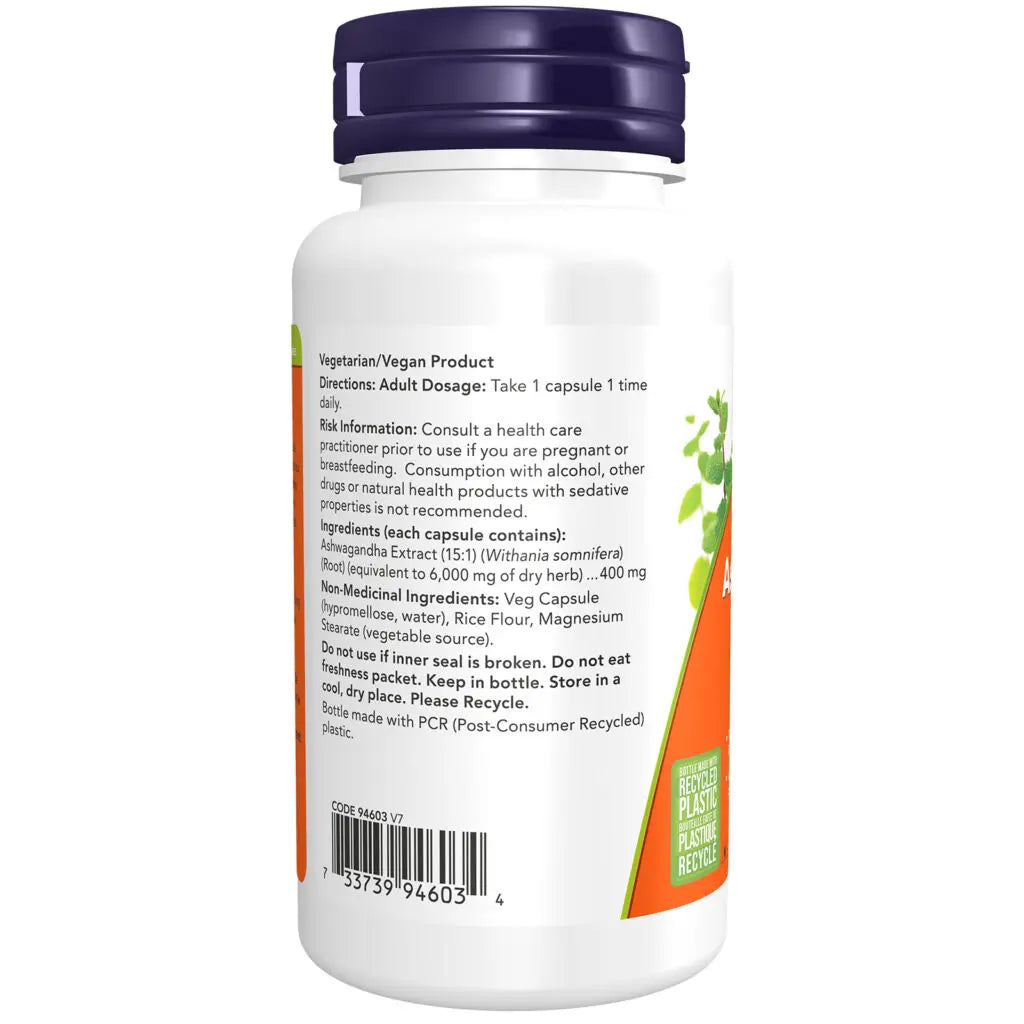 Now - Ashwagandha Extract - 400mg 90 Veg Capsules