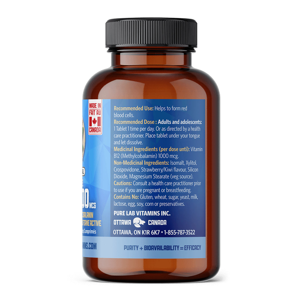 Pure Lab Vitamins - Bioactive B12 - 1000mcg Sublingual 90 Tablets