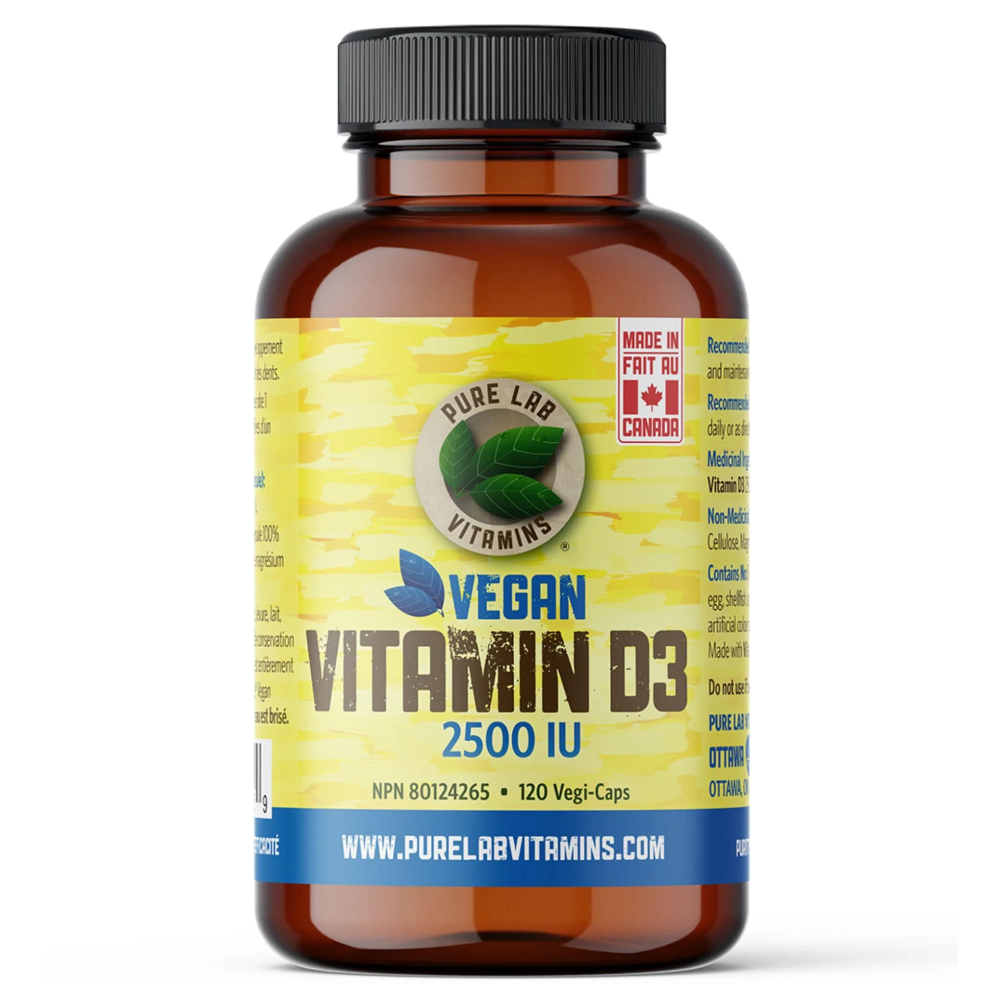 Pure Lab Vitamins - Vegan Vitamin D3 2500IU - 120 Veg Capsules