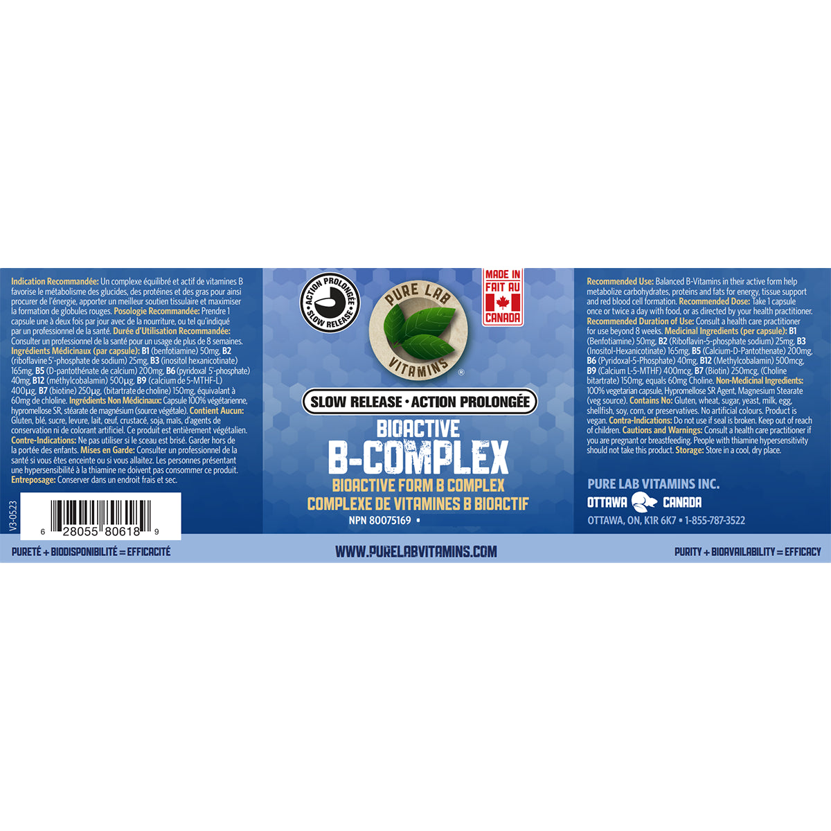 Pure Lab Vitamins - Bioactive B Complex Slow Release - Veg Capsules