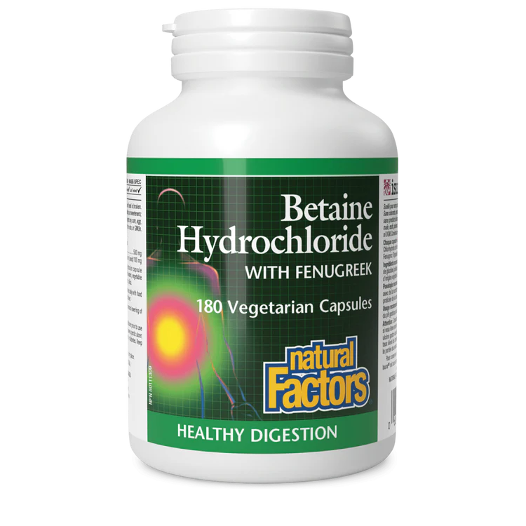 Natural Factors - Betaine Hydrochloride with Fenugreek - 180 Veg Capsules
