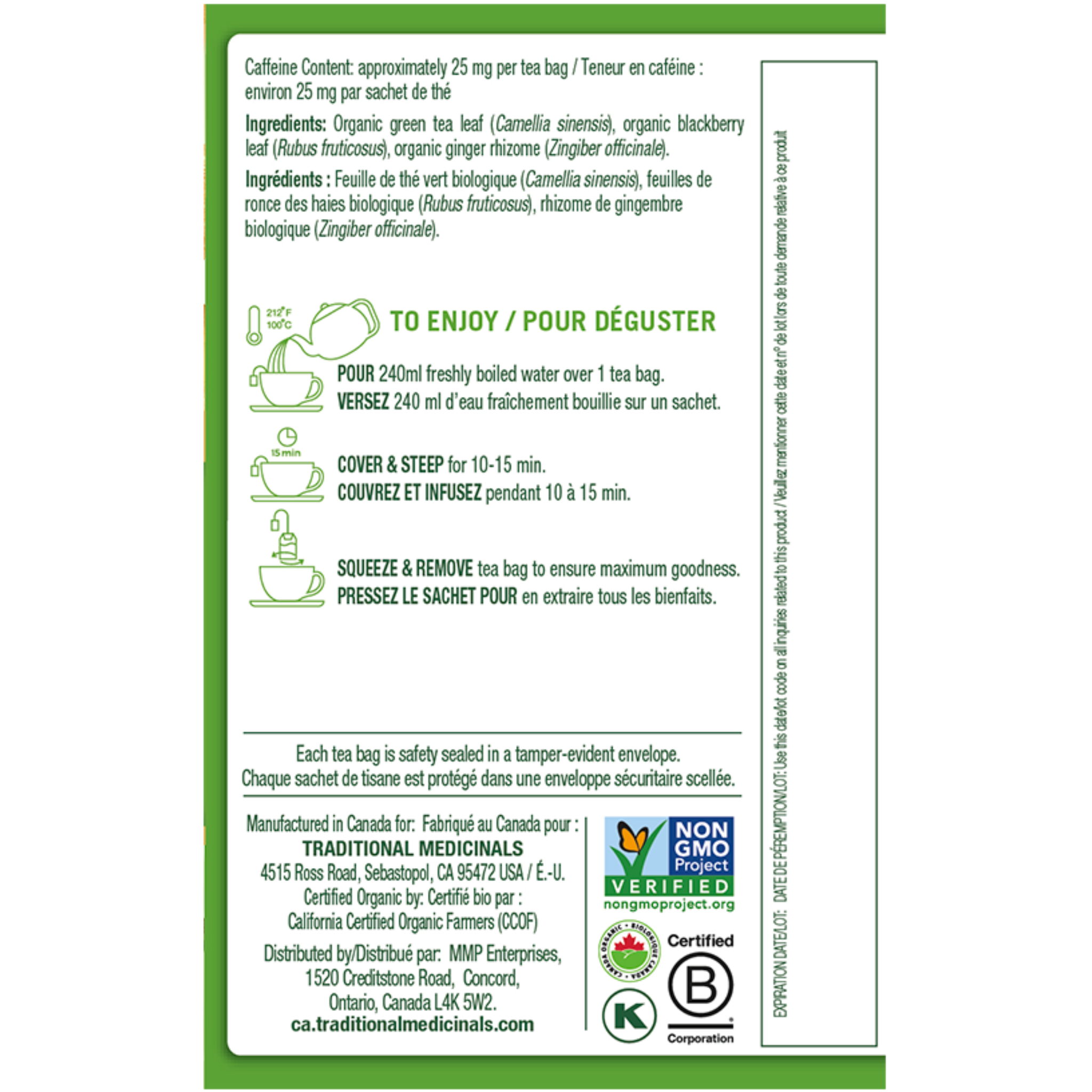 Traditional Medicinals - Organic Green Tea Ginger - 16 Tea Bags