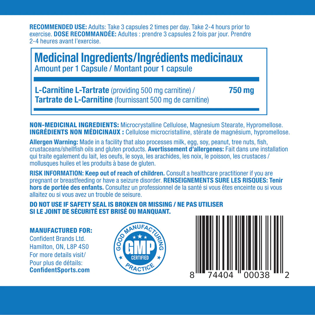 Confident Sports - L Carnitine - 750mg 120 Capsules