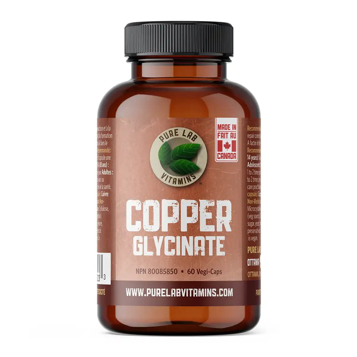 Pure Lab Vitamins - Copper Glycinate - 1 mg 60 Veg Capsules