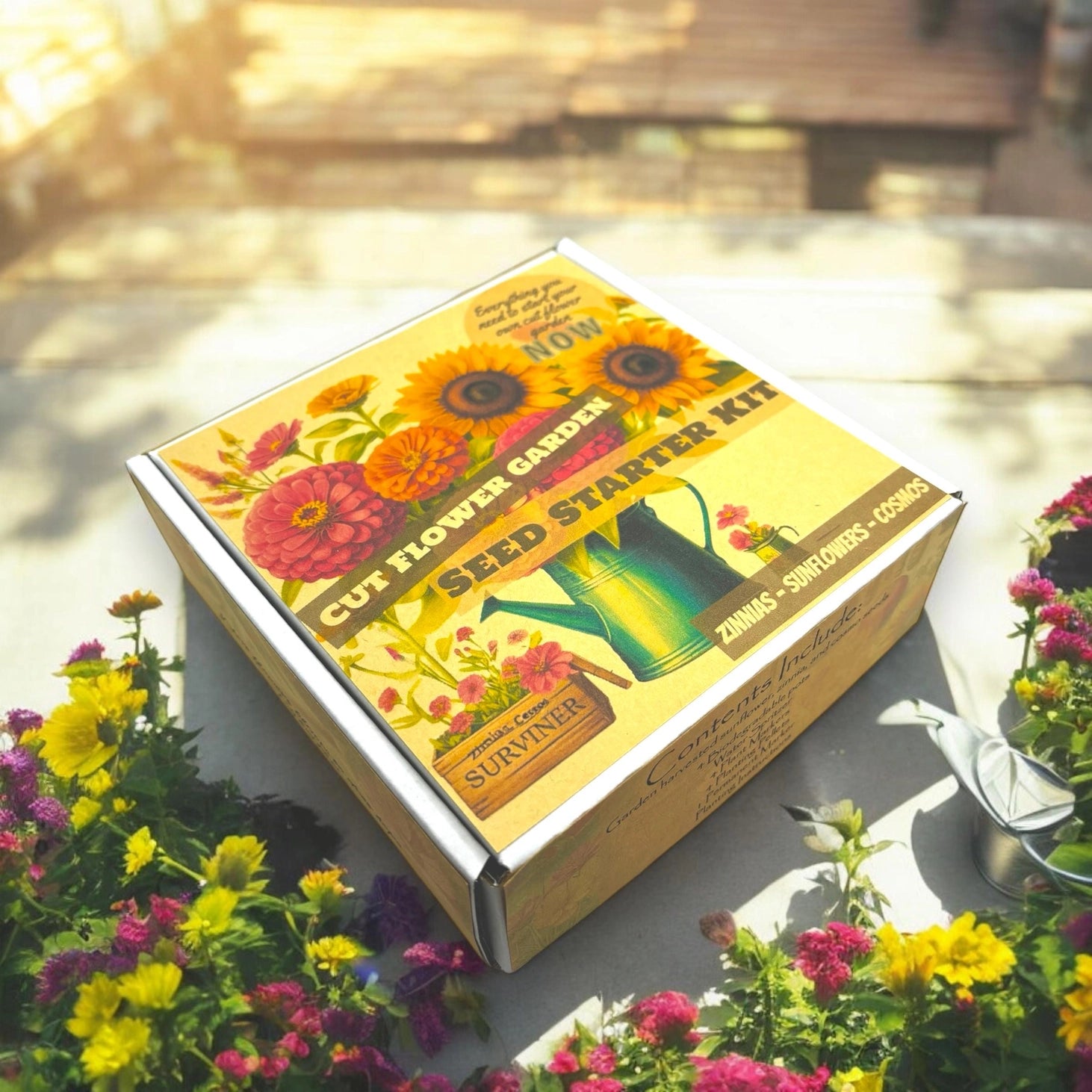 Fuschia Designs Shop - Cut Flower Garden Kit w/ Zinnia, Cosmo, and Sunflower Seeds