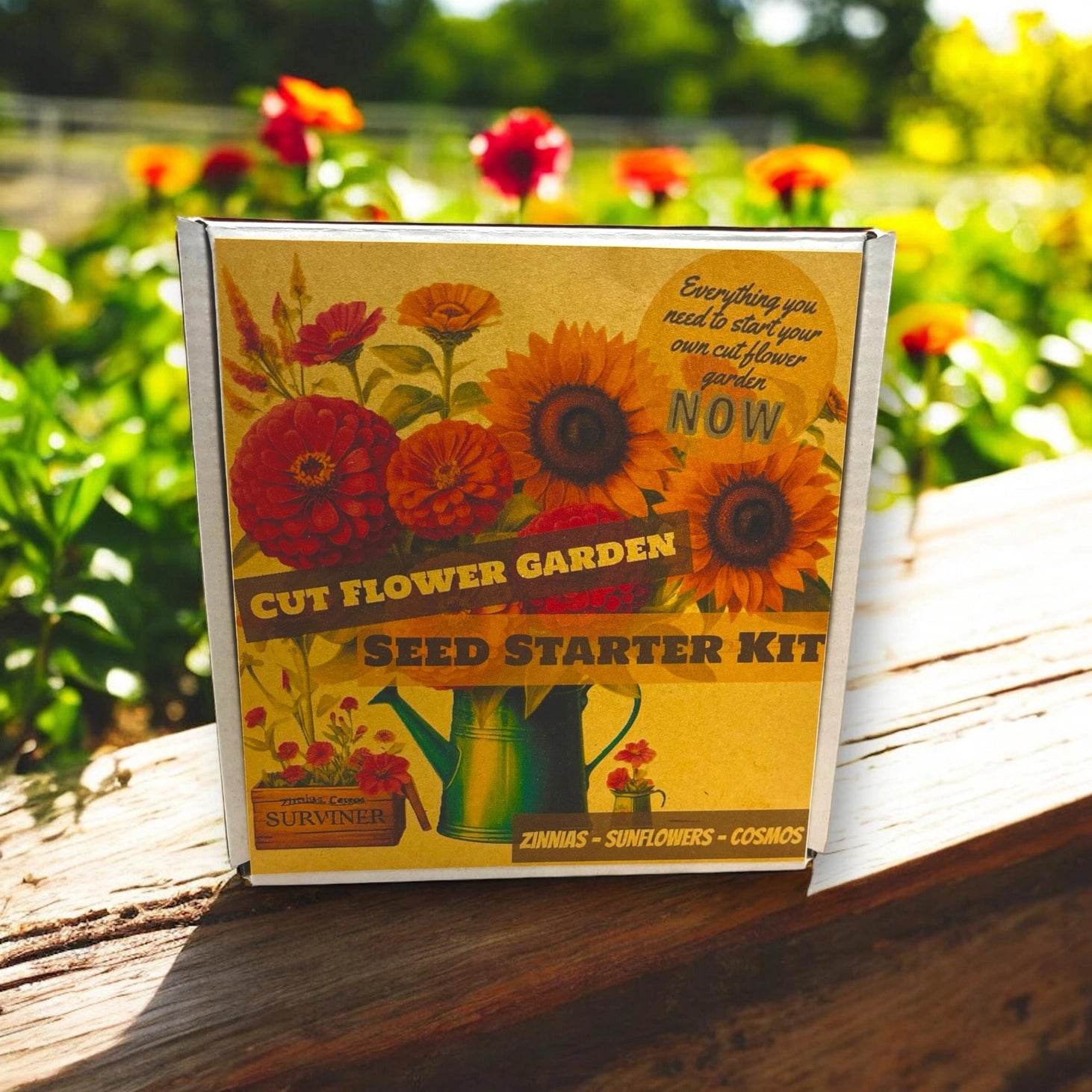 Fuschia Designs Shop - Cut Flower Garden Kit w/ Zinnia, Cosmo, and Sunflower Seeds