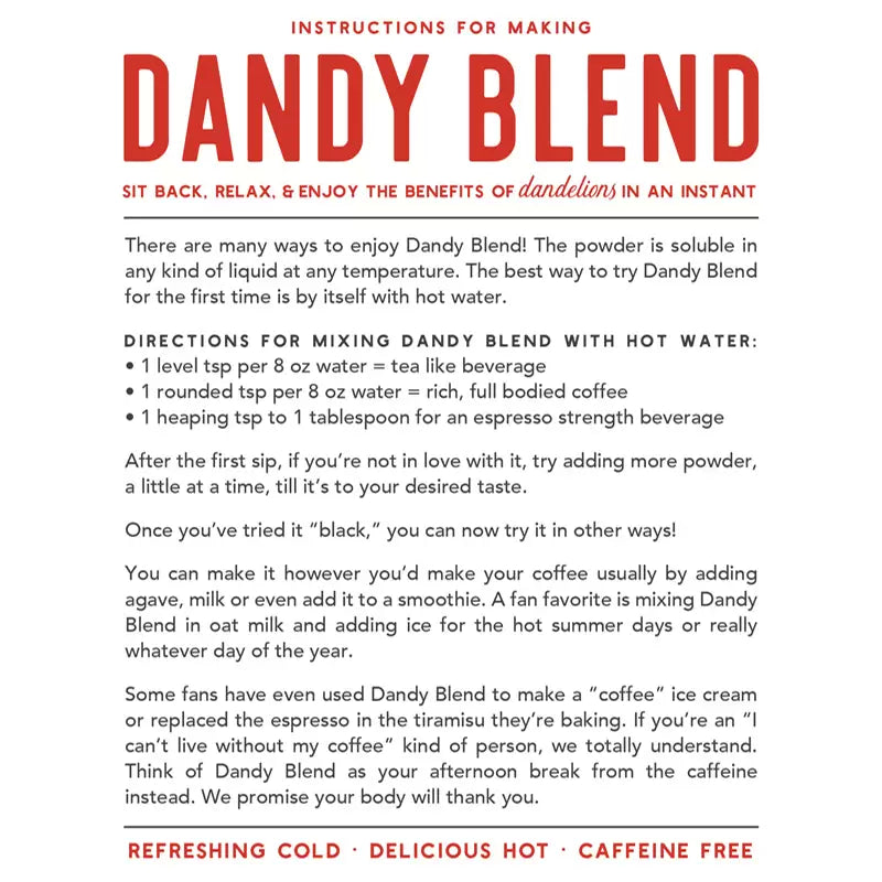 Dandy Blend  Instant Herbal Dandelion Blend - Pouches