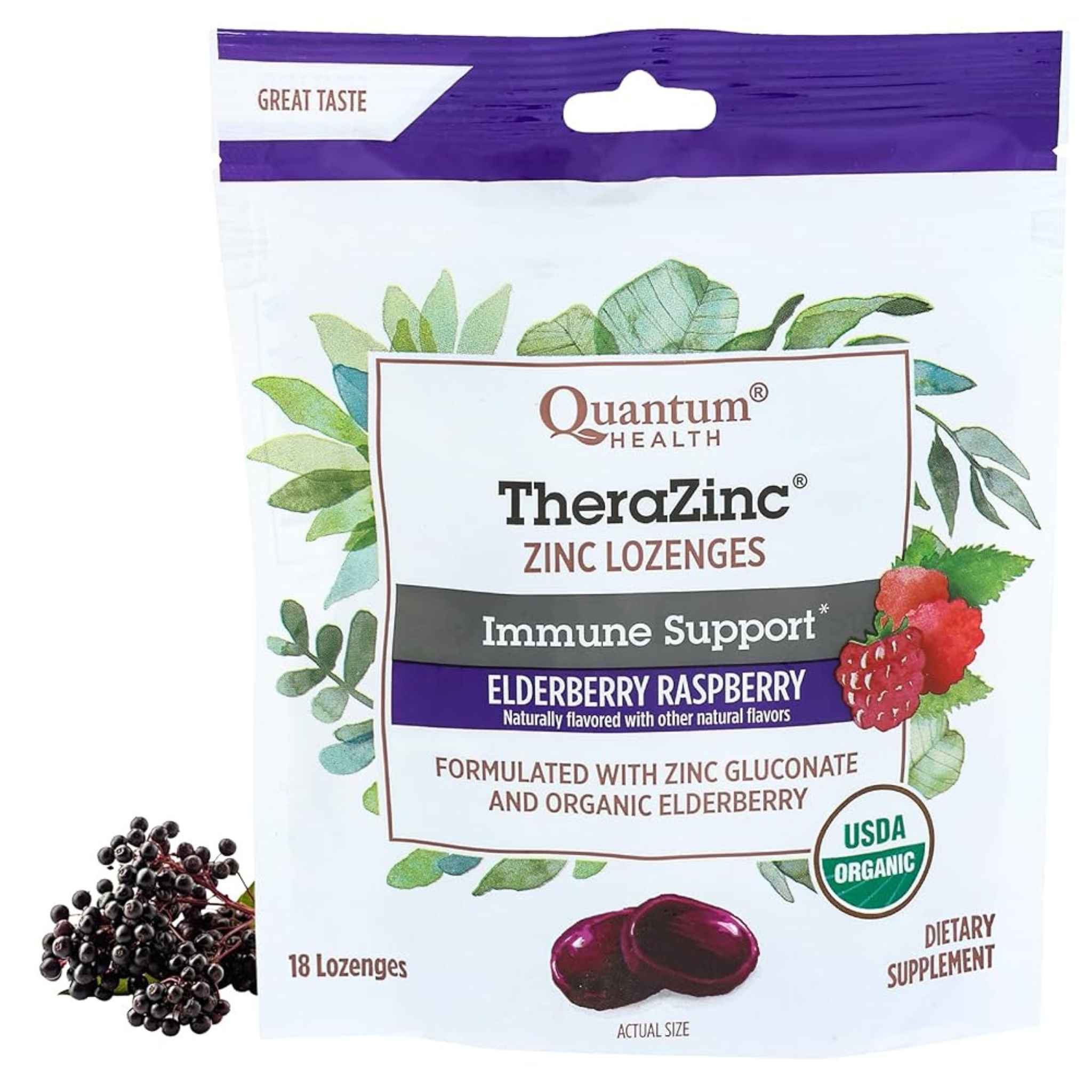 Quantum Health - Therazinc Elderberry Raspberry - 18 Lozenges